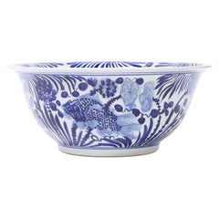 Chinese Export Large Blue and White Porcelain Aquatic Bowl