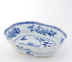 Chinese Export Large Deep Basin, Birds in Garden Dec., circa 1750