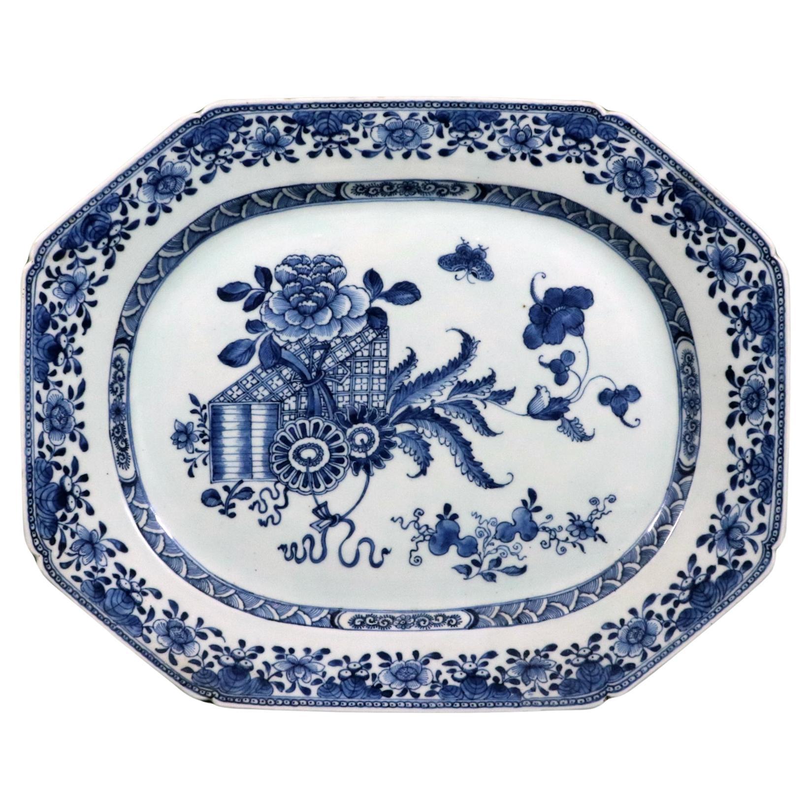 Chinese Export Large Underglaze Blue & White Porcelain Dish For Sale