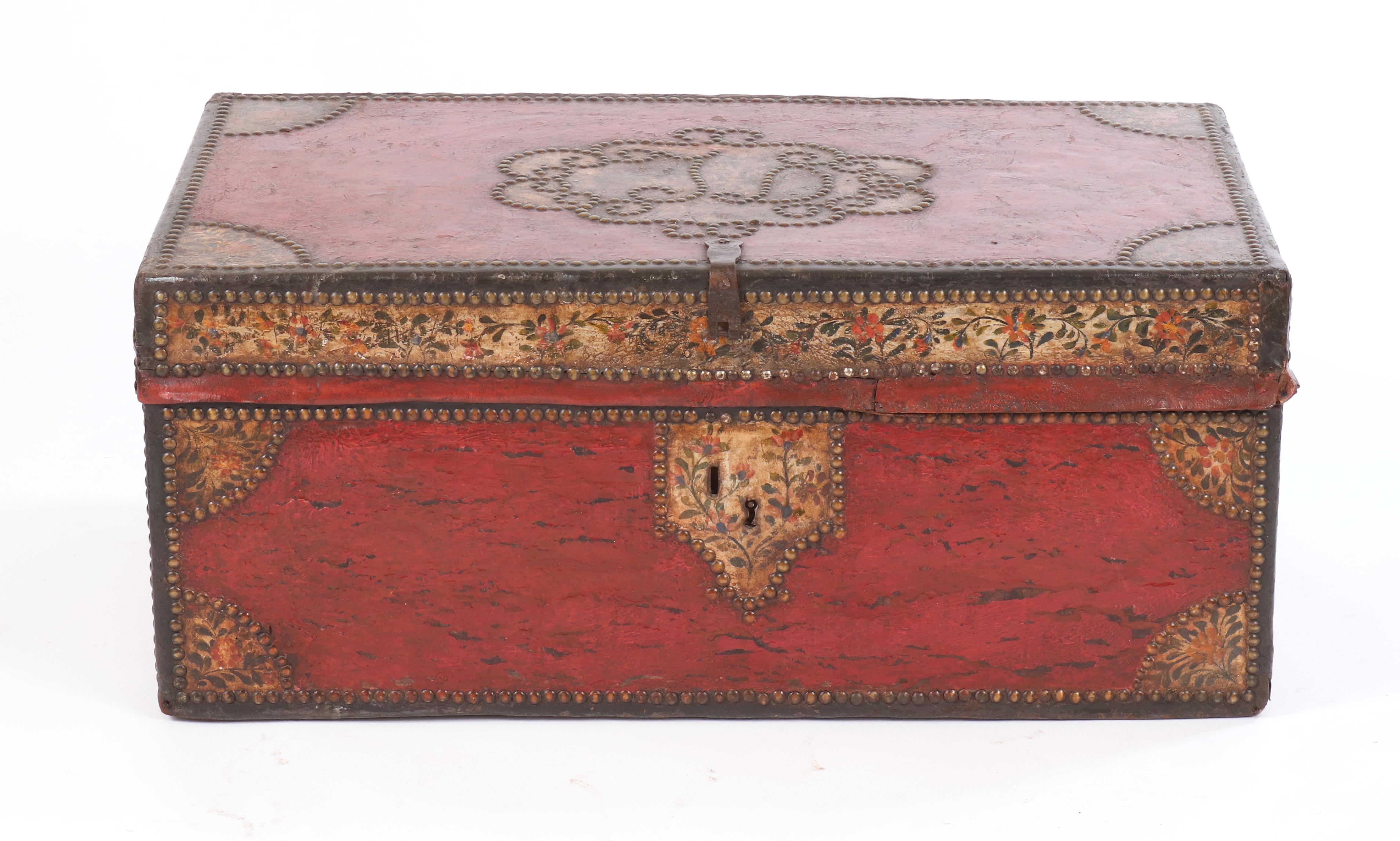 Chinese Export Leather Trunk, circa 1820 For Sale 3