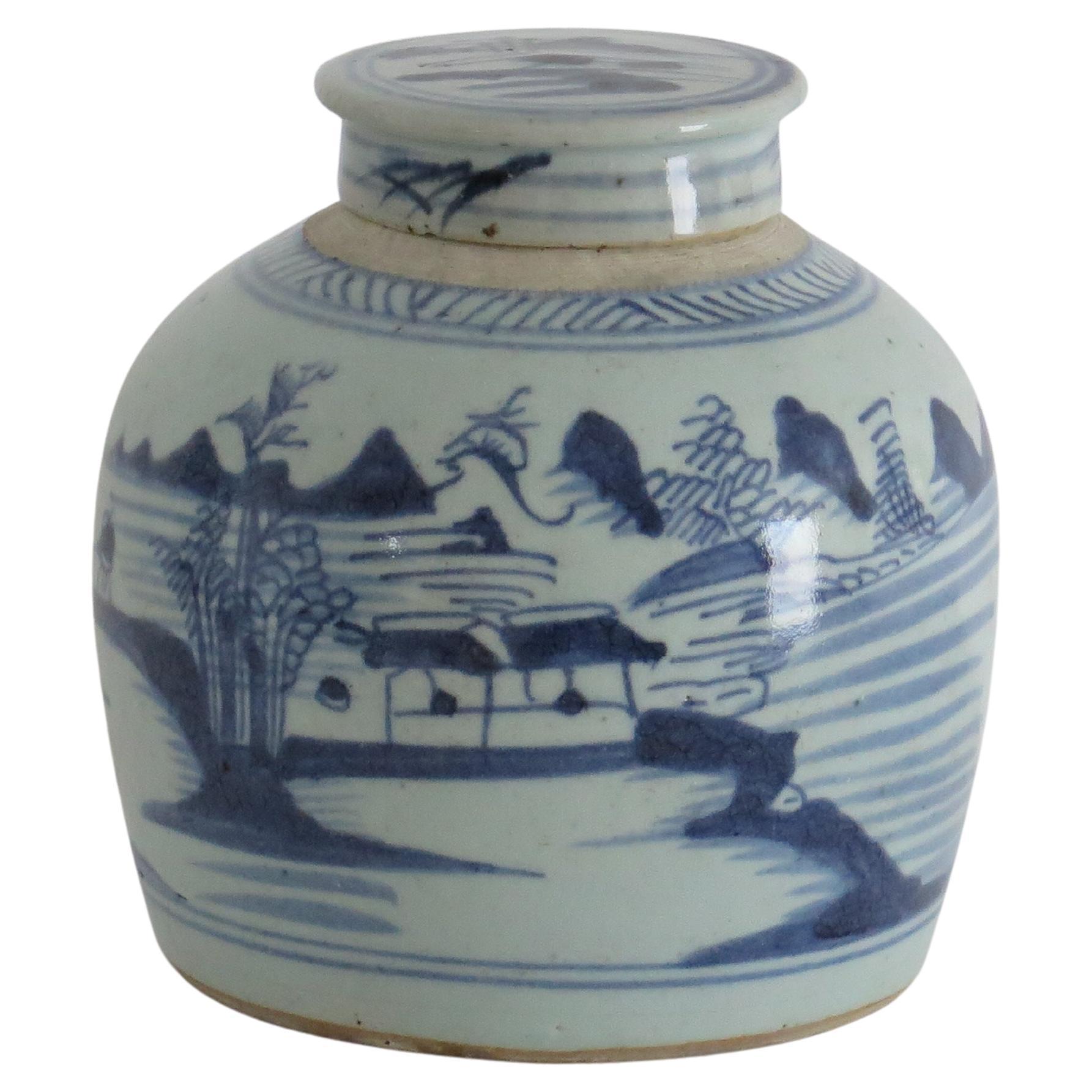 Chinese Export Lidded Jar Porcelain Hand Painted Blue and White, Qing 18th C