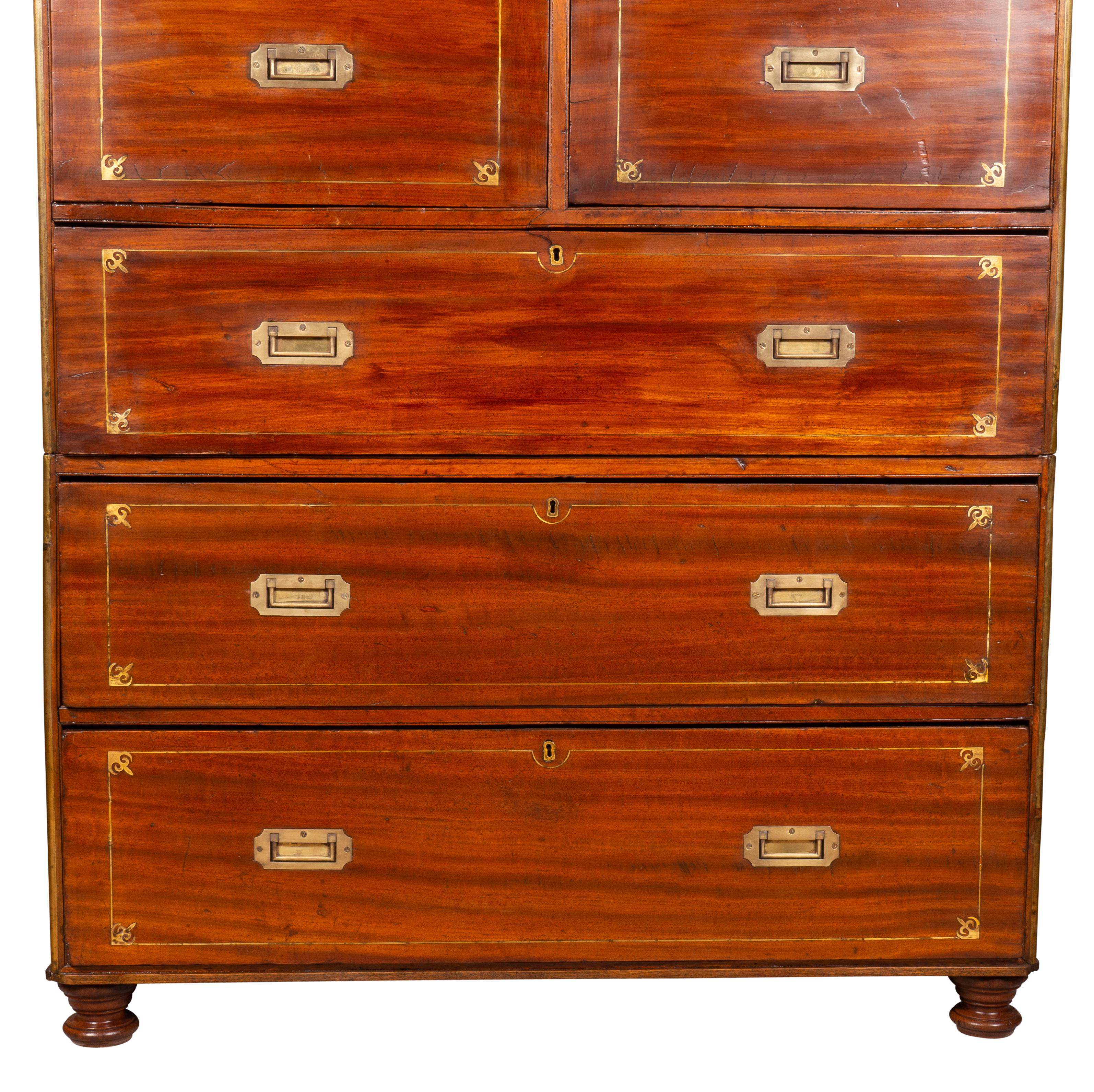 Chinese Export Mahogany and Brass Inlaid Campaign Chest For Sale 6