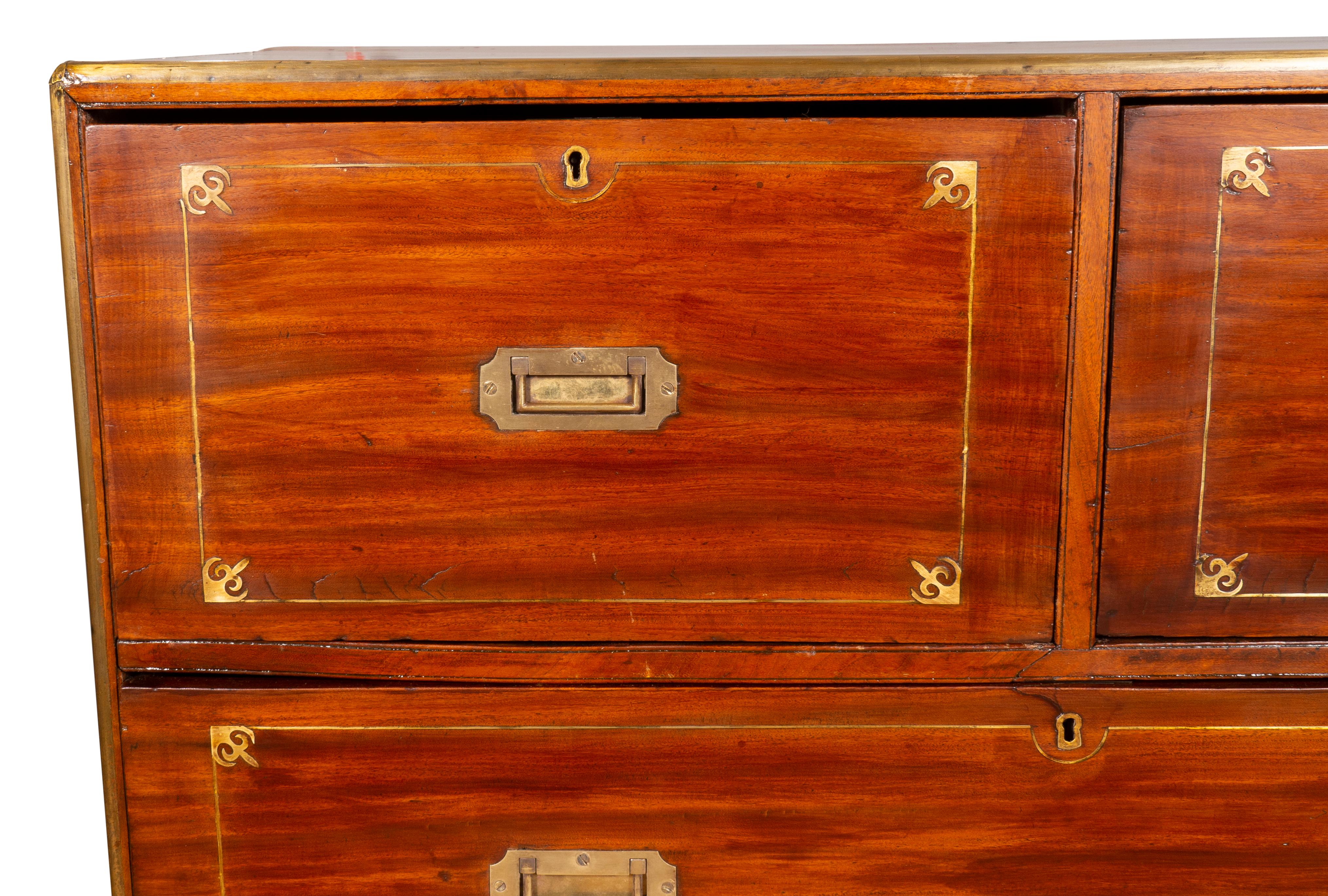 Chinese Export Mahogany and Brass Inlaid Campaign Chest For Sale 10