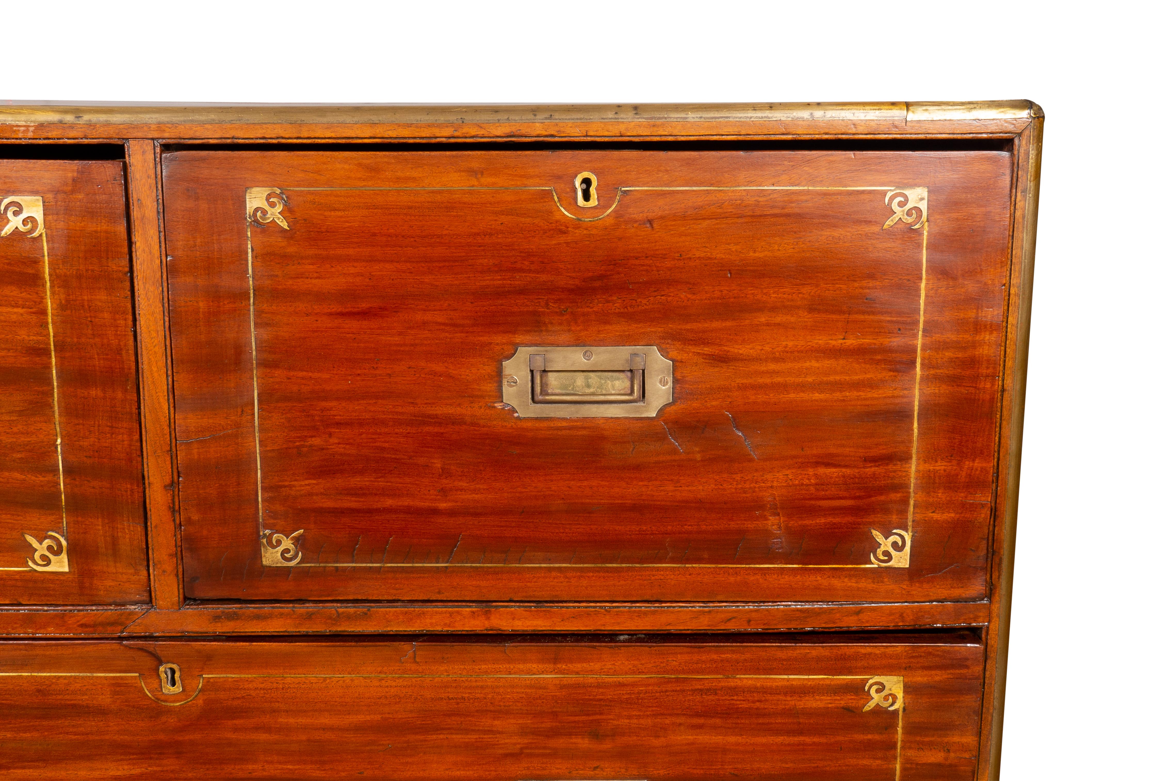 Chinese Export Mahogany and Brass Inlaid Campaign Chest For Sale 11