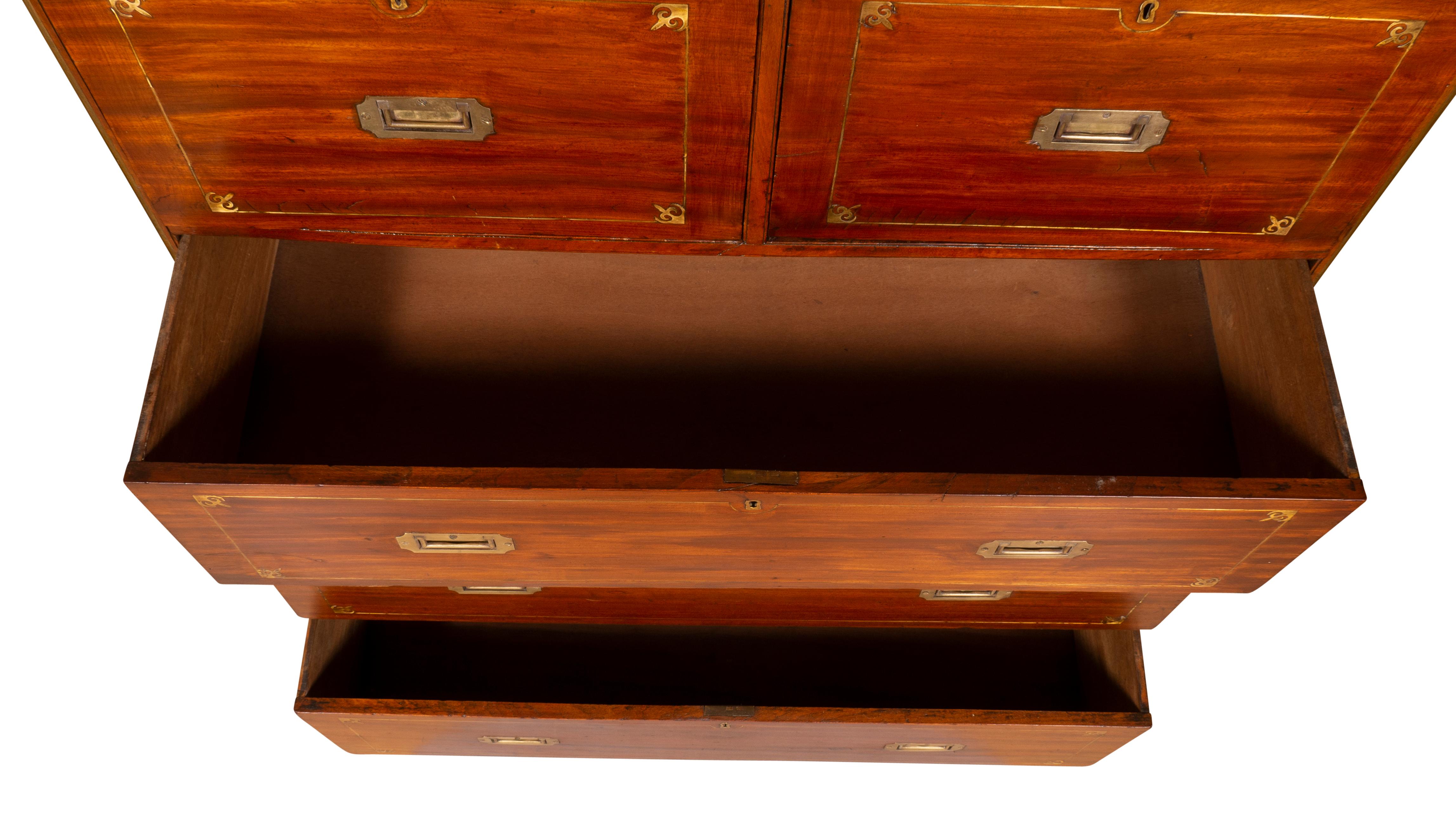 Chinese Export Mahogany and Brass Inlaid Campaign Chest For Sale 13