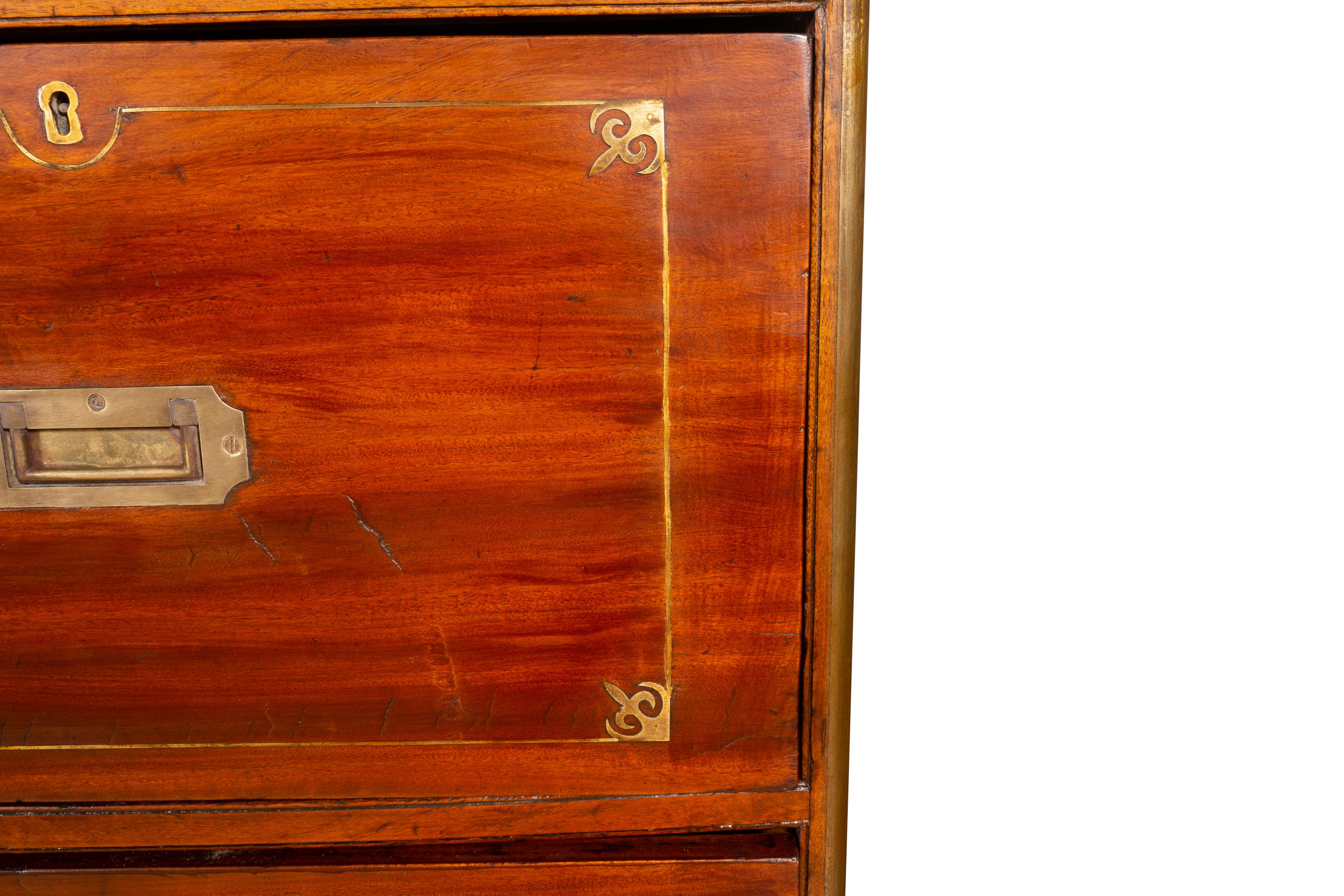 Chinese Export Mahogany and Brass Inlaid Campaign Chest For Sale 14