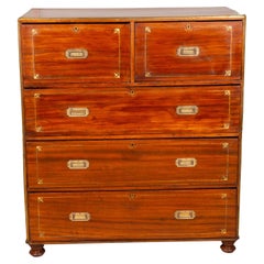 Chinese Export Mahogany and Brass Inlaid Campaign Chest