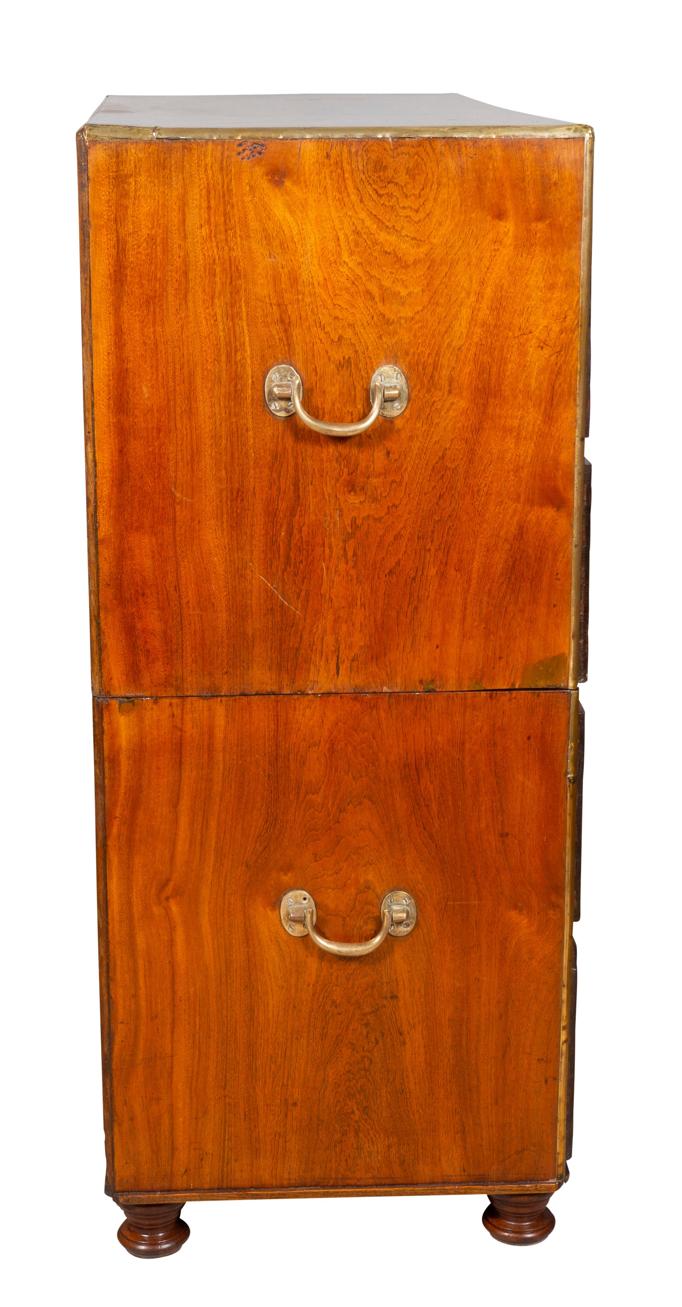 Chinese Export Mahogany and Brass Inlaid Campaign Chest In Good Condition For Sale In Essex, MA