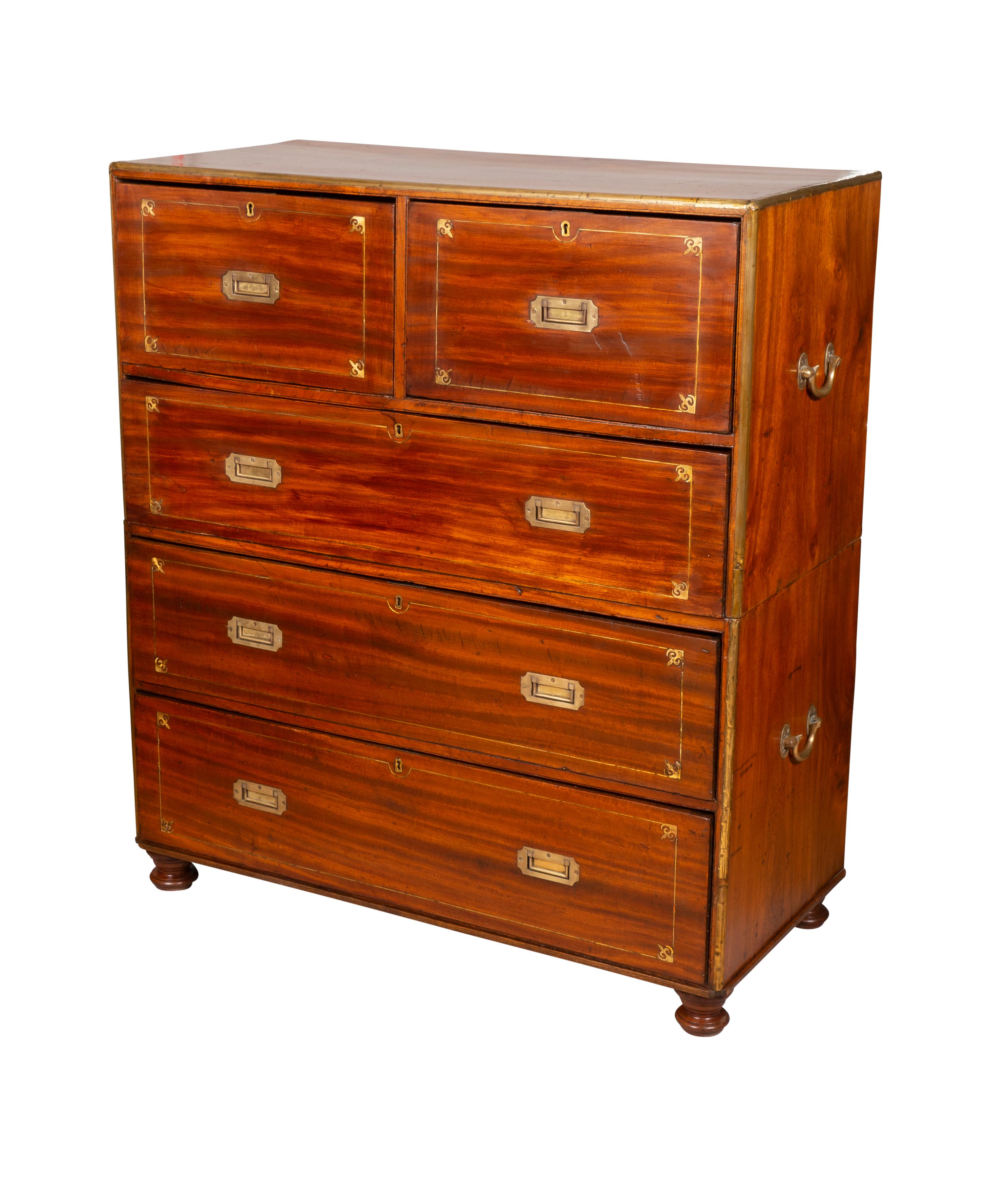 Chinese Export Mahogany and Brass Inlaid Campaign Chest For Sale 2