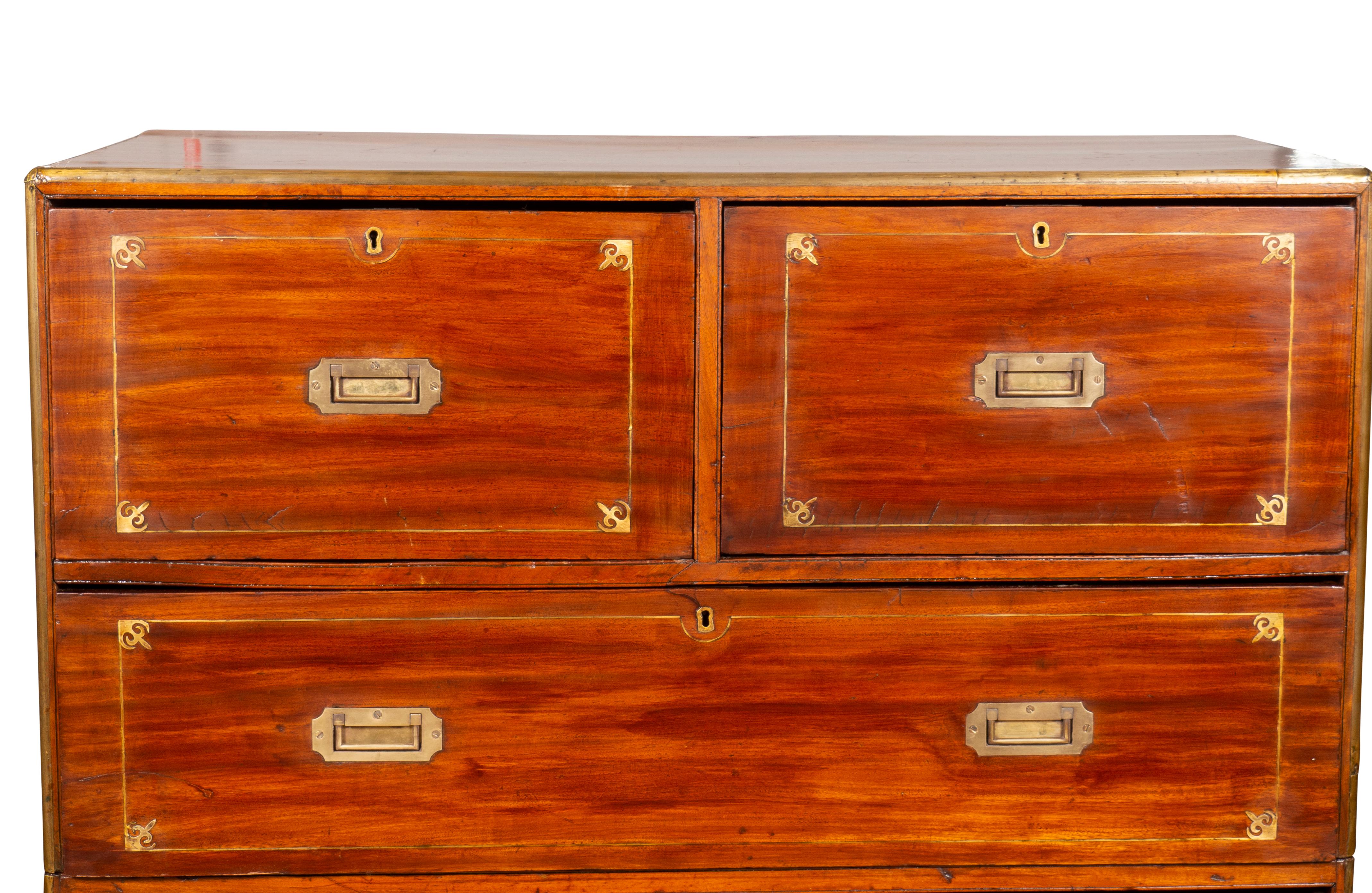 Chinese Export Mahogany and Brass Inlaid Campaign Chest For Sale 5