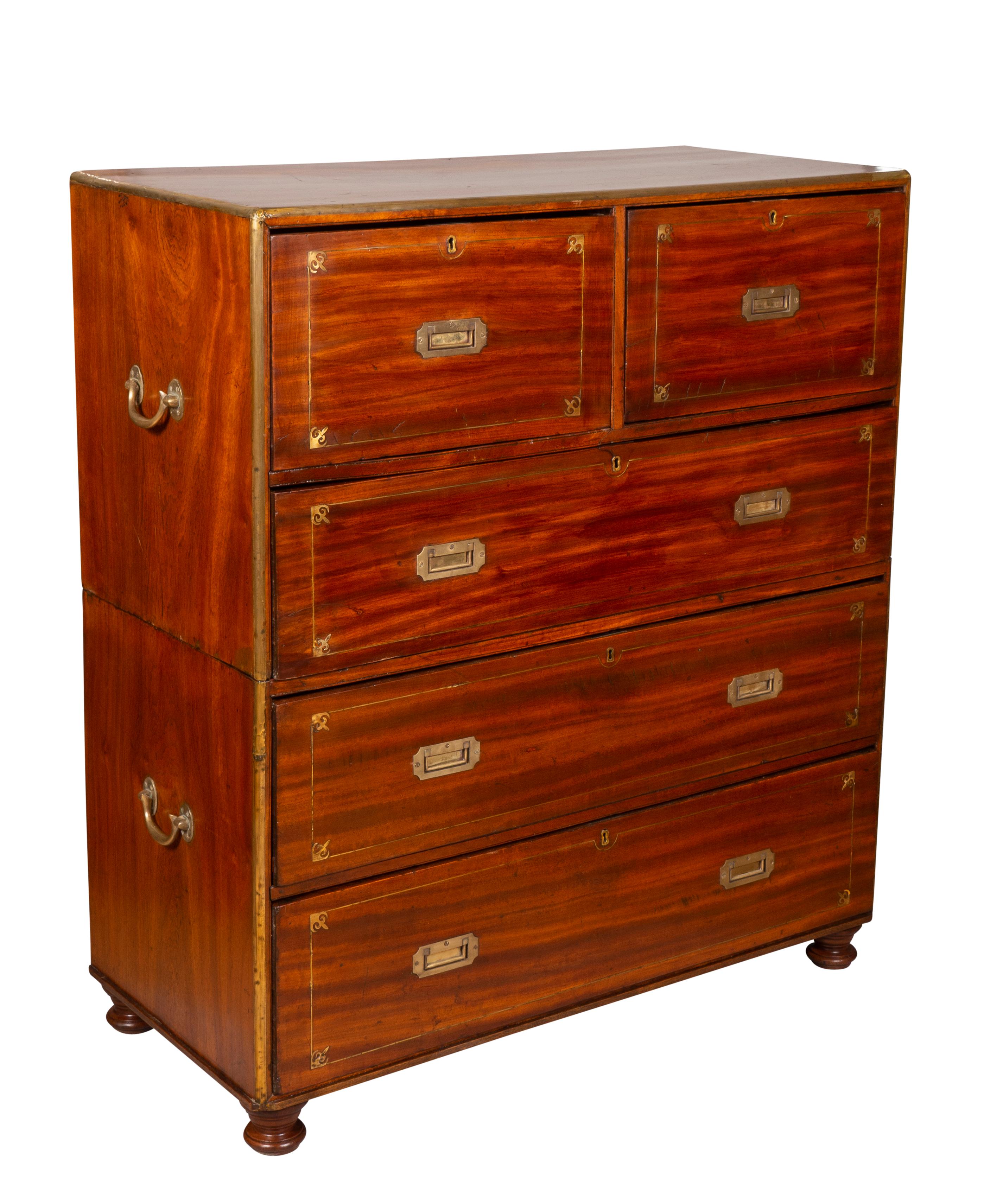 Chinese Export Mahogany and Brass Inlaid Campaign Chest For Sale