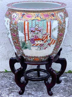 Chinese Export Mandarin Jardinière or Fish Bowl on Stand