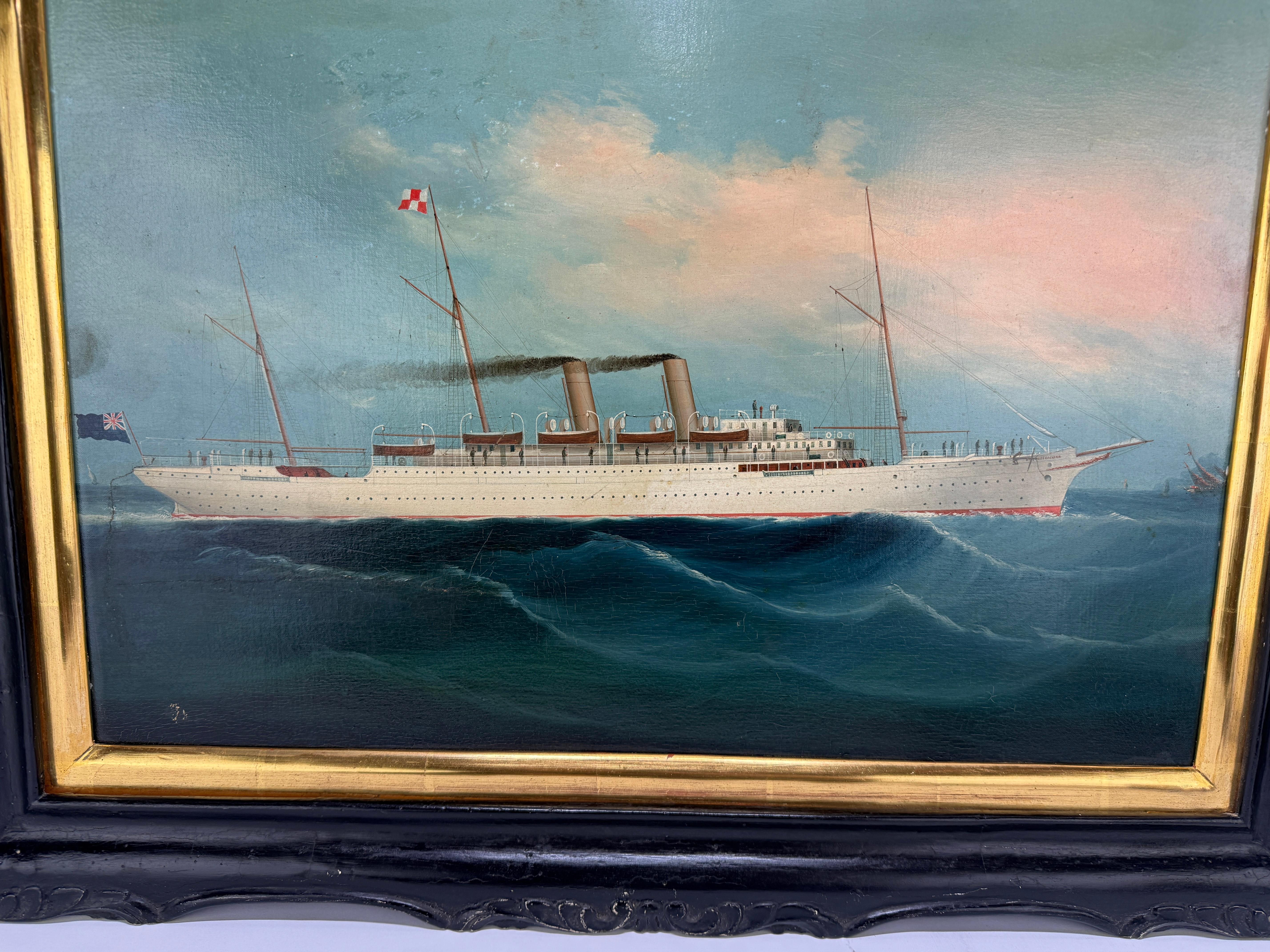 Chinois Peinture maritime d'exportation chinoise représentant le bateau à vapeur Empress of China, C.I.C. en vente