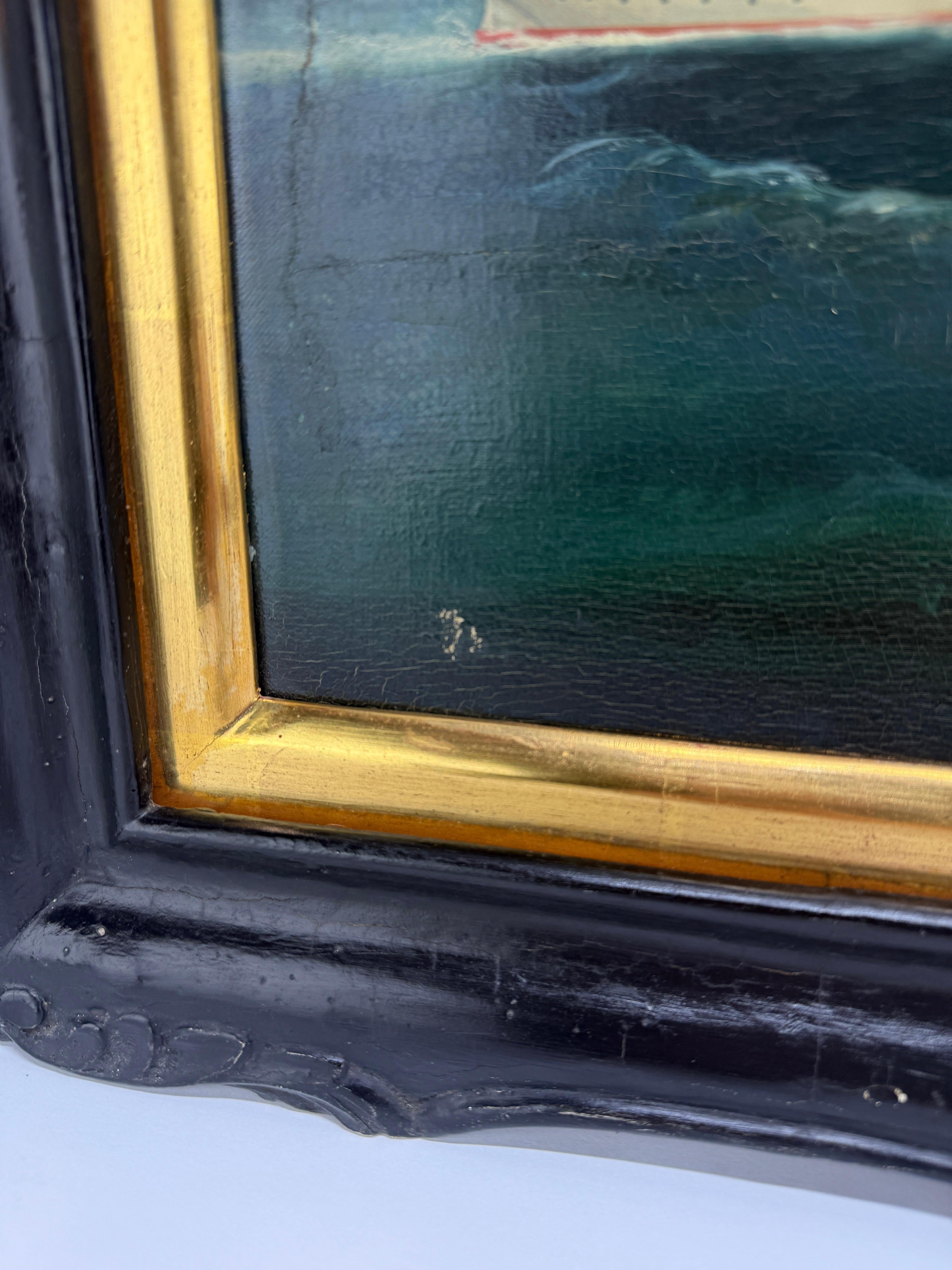 Bois doré Peinture maritime d'exportation chinoise représentant le bateau à vapeur Empress of China, C.I.C. en vente