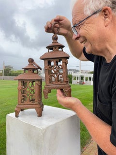 Chinese Export Matching Pair Old Flower Lily Lanterns
