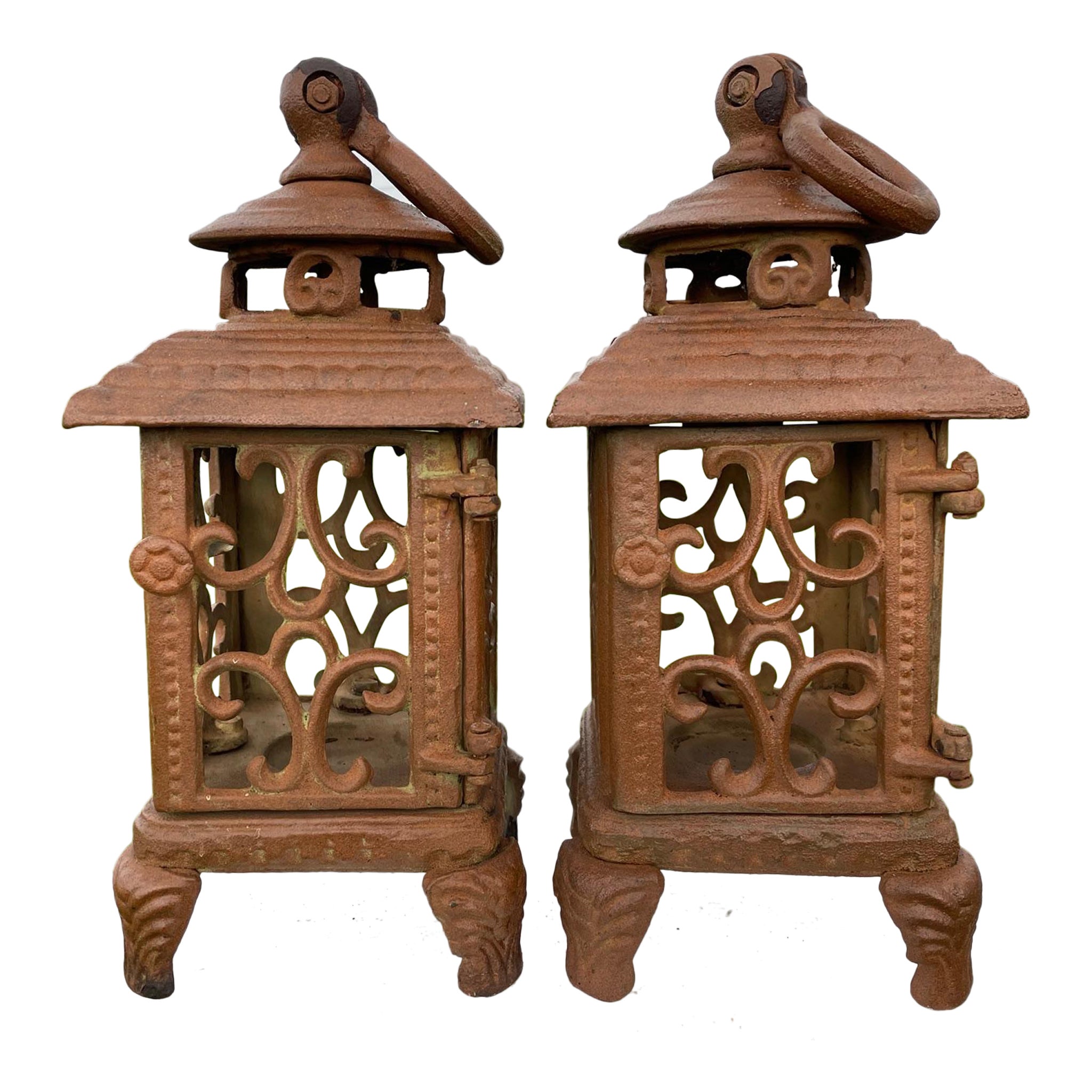 Chinese Export Matching Pair Old Flower Lily Lanterns