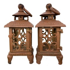 Chinese Export Matching Pair Old Flower Lily Lanterns