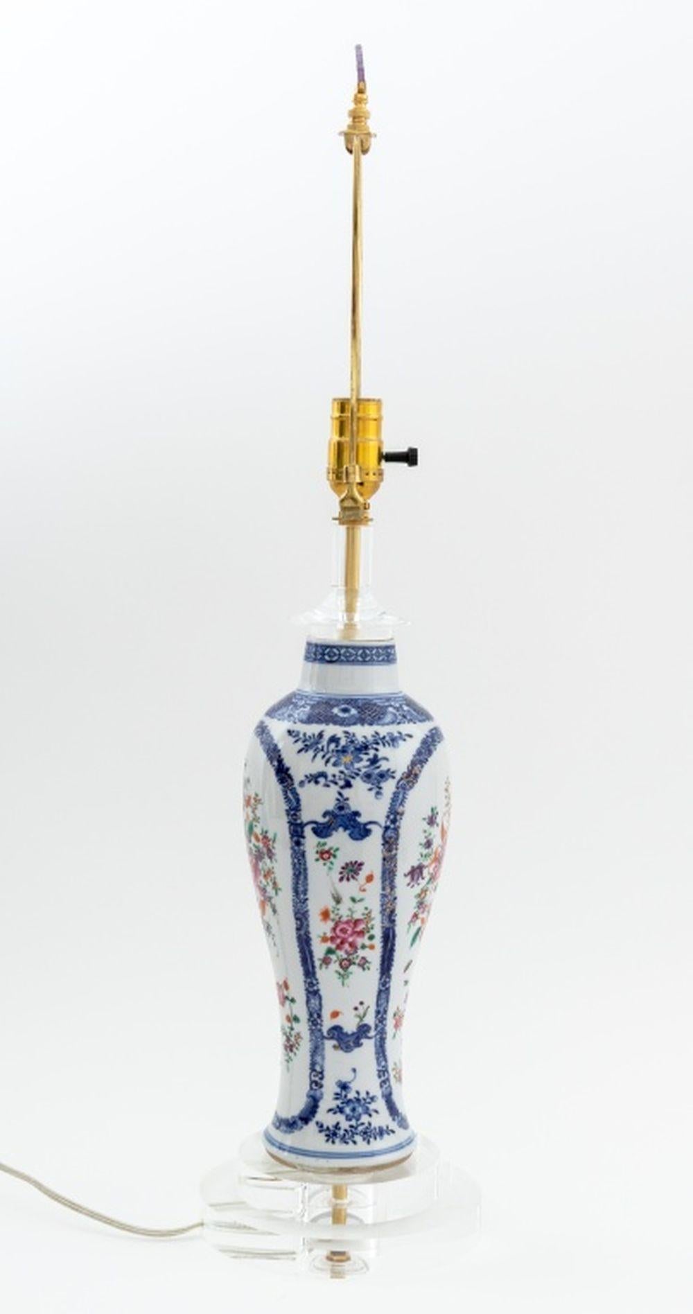 Porcelain Chinese Export Meiping Vase Mounted as a Lamp For Sale