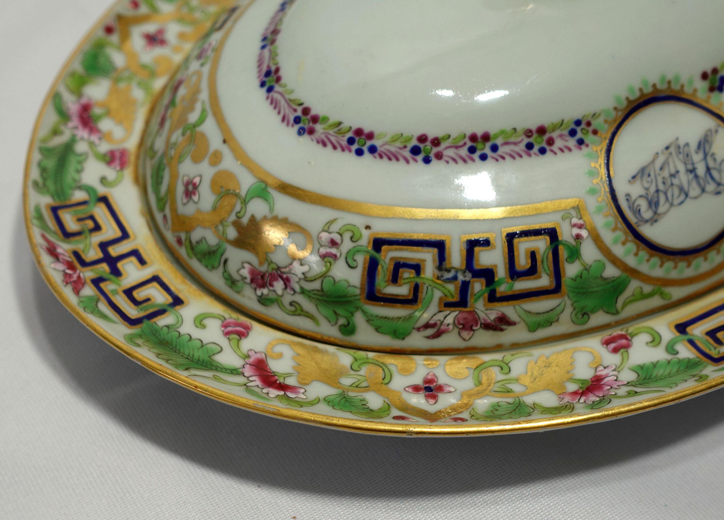 Porcelain Chinese Export Monogrammed Covered Serving Dish, 19th century For Sale