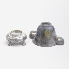 Chinese Export Moss Agate Libation Cup by Yamanaka with Silver Mounts