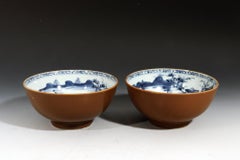 Chinese Export Nanking Cargo Cafe au Lait and Blue Pair Bowls