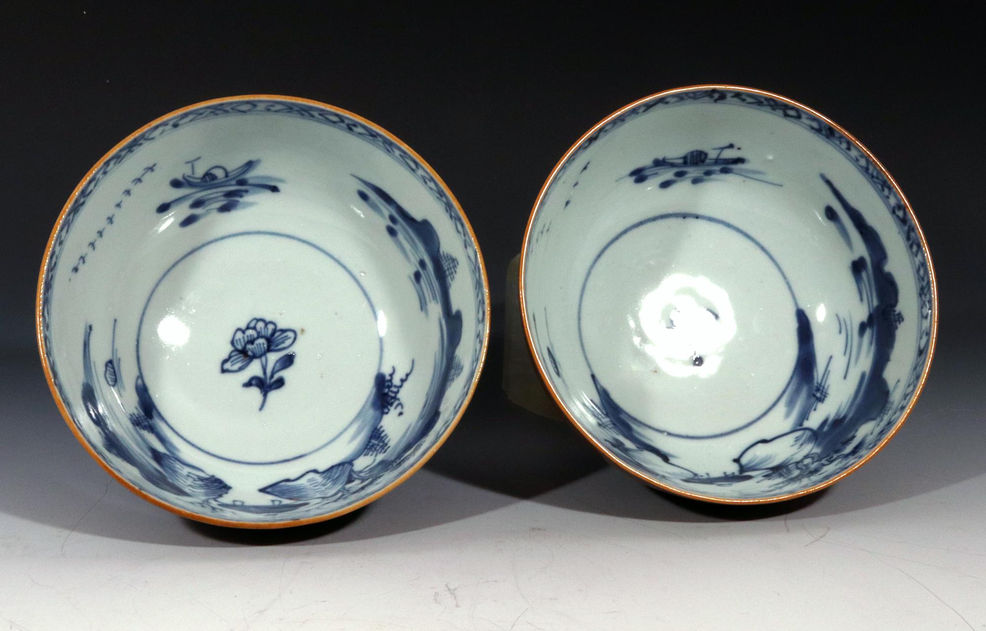 18th Century Chinese Export Nanking Cargo Cafe au Lait and Blue Pair Bowls