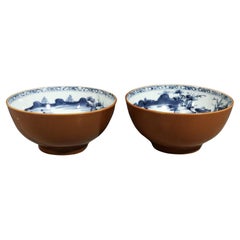 Chinese Export Nanking Cargo Cafe au Lait and Blue Pair Bowls
