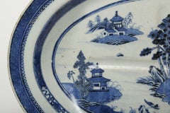 Chinese Export Oval Blue & White Well and Tree Platter, Nanking, c. 1790