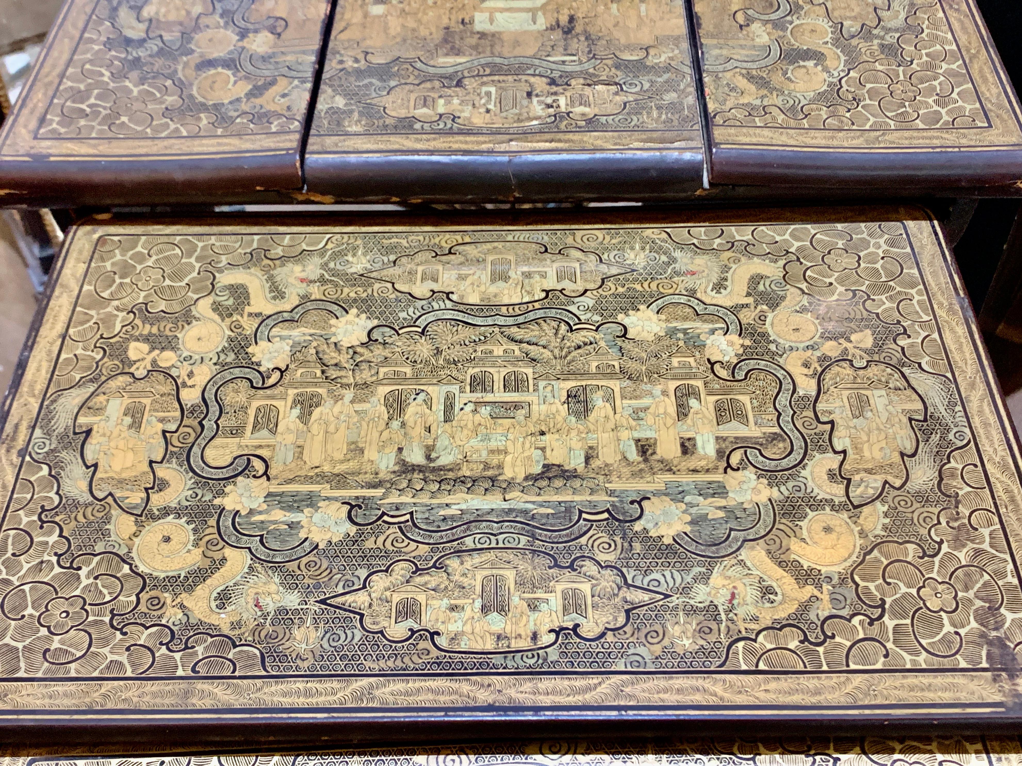 Chinese Export Nesting Games Tables, Set of Four, Mid 19th Century, China In Fair Condition For Sale In Austin, TX
