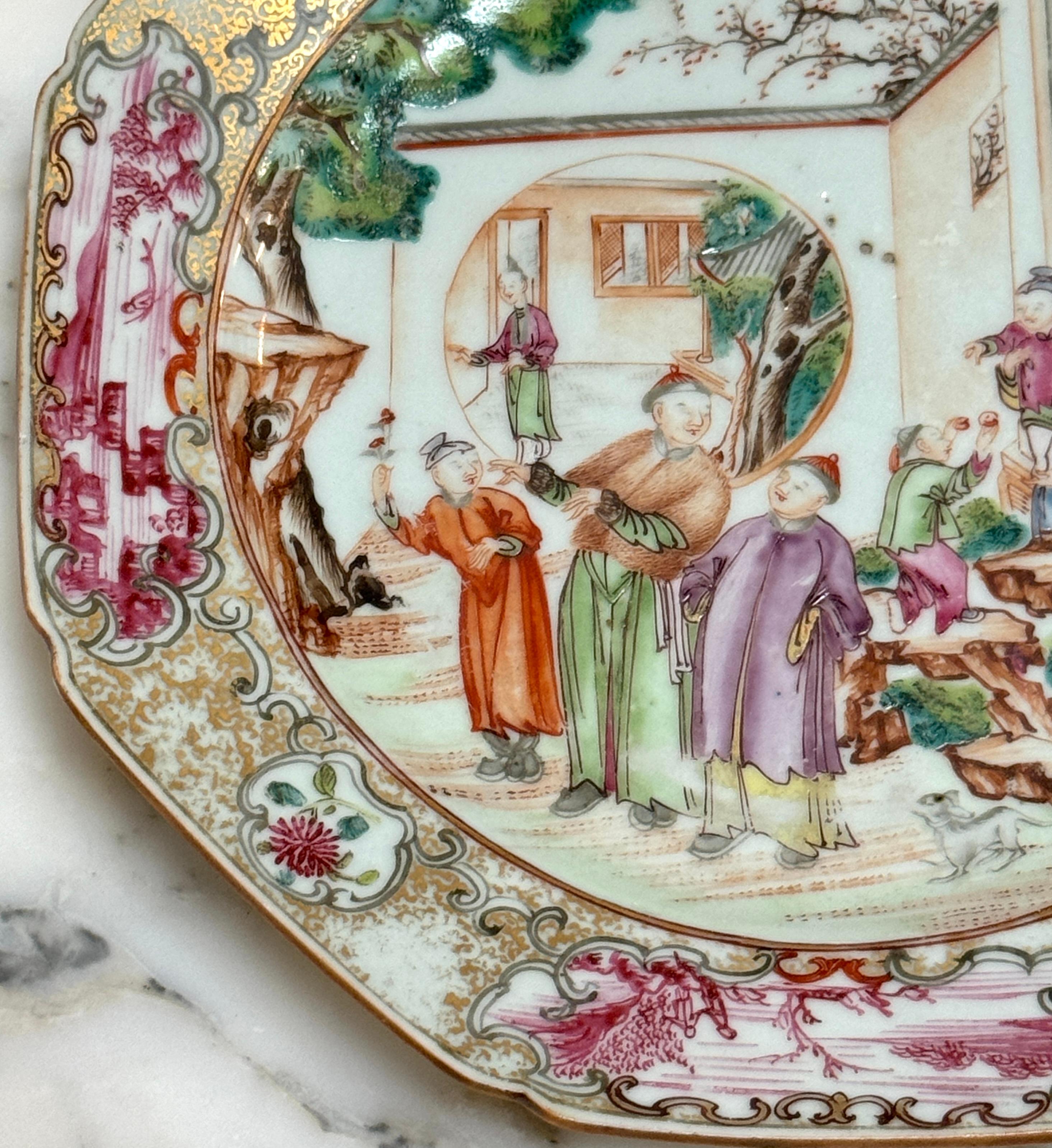 18th Century and Earlier Chinese Export Octagonal Plate, Qing Dynasty, Qianlong Period For Sale