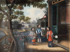 Chinese Export Oil On Canvas Of Court Scene