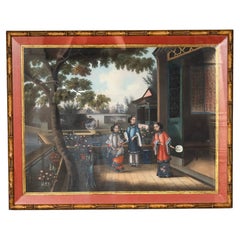 Chinese Export Oil On Canvas Of Court Scene