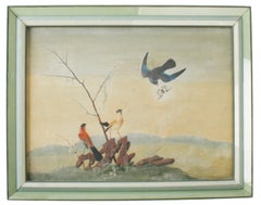 Chinese Export Oil Paintings of Birds in Glass Veneer Frames, 19th Century