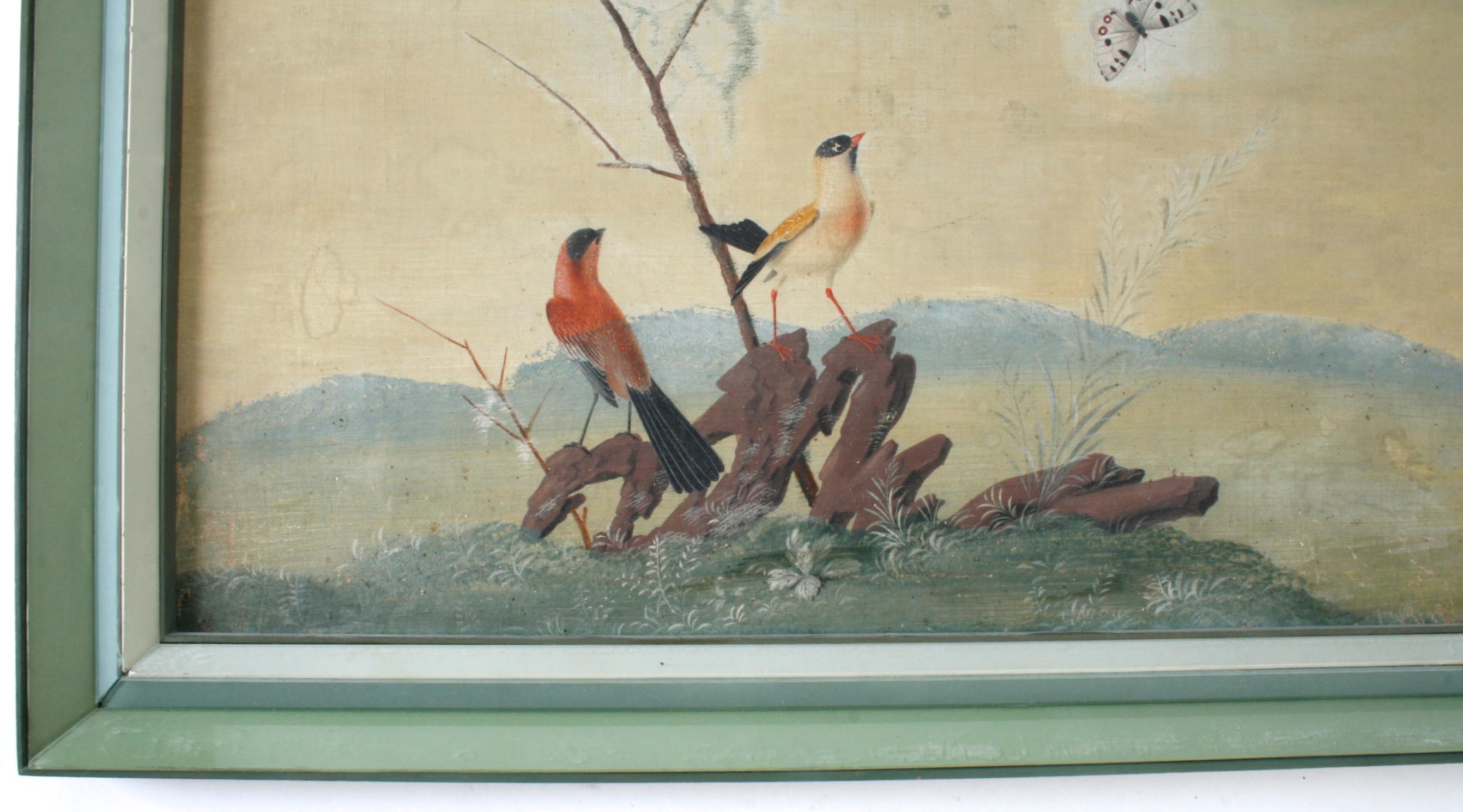Chinese Export Oil Paintings of Birds in Glass Veneer Frames, 19th Century In Good Condition In valatie, NY