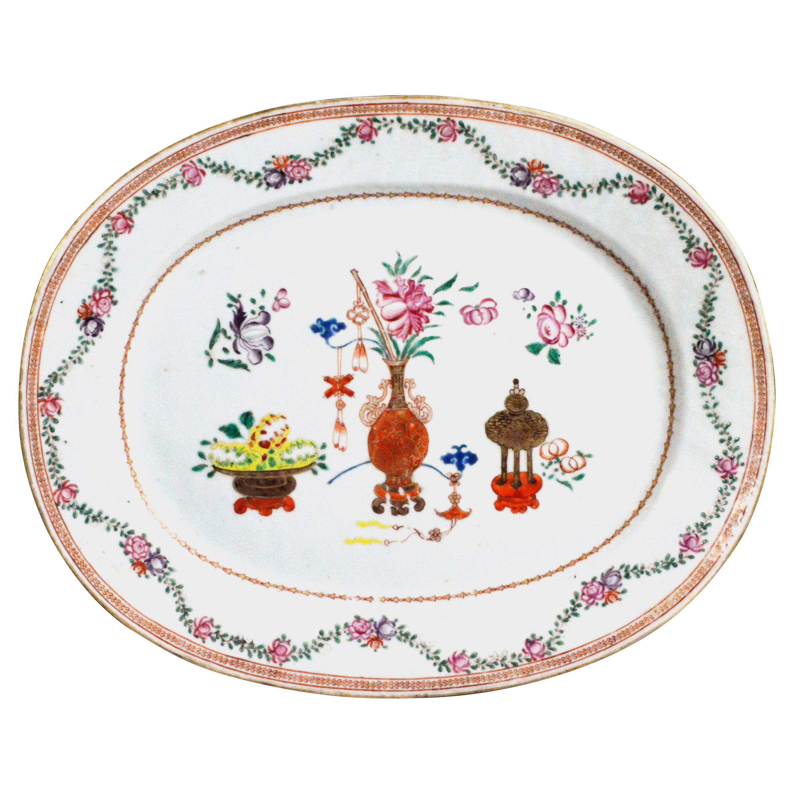 Chinese Export Oval Famille Rose Porcelain Dish