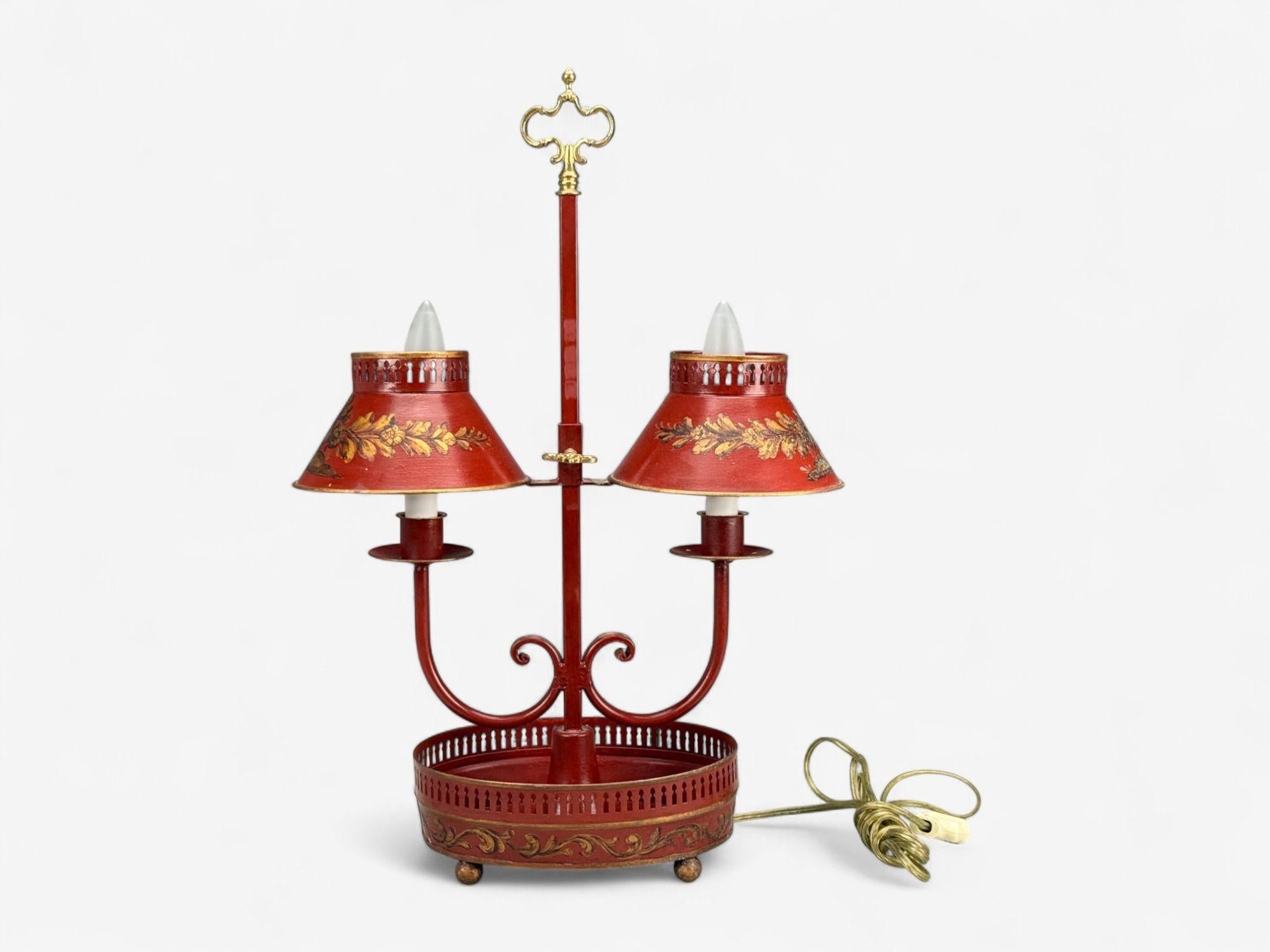 Chinese Export, Painted Metal, Brass, Red Japanned Table Lamp, 20th C. For Sale 6