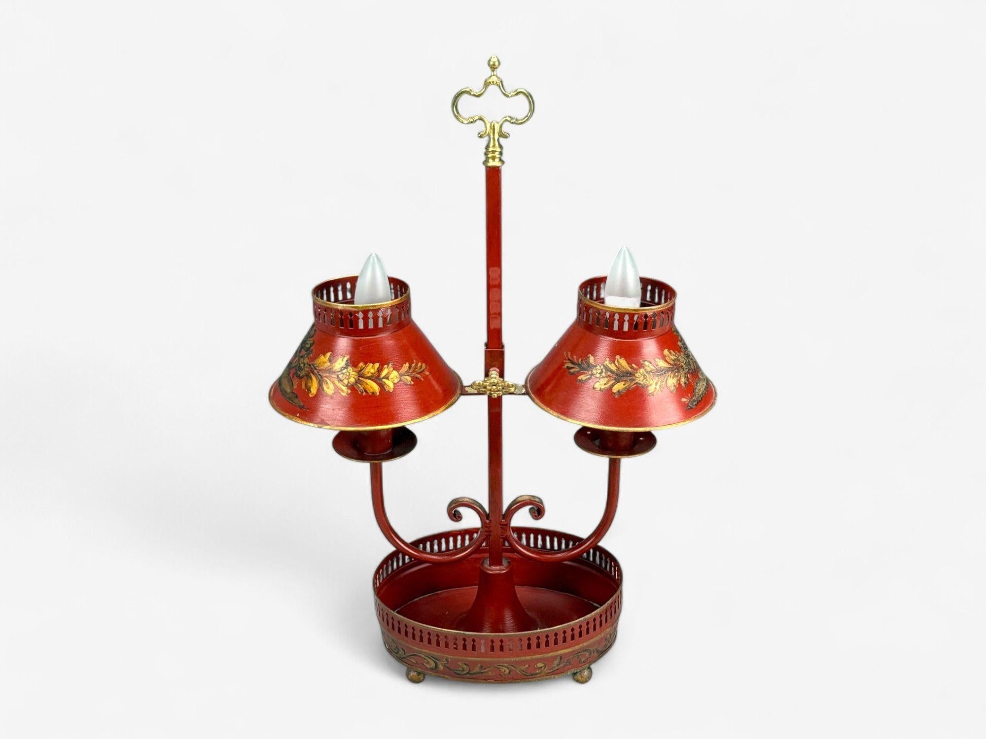 Chinese Export, Painted Metal, Brass, Red Japanned Table Lamp, 20th C. In Good Condition For Sale In Manhasset, NY