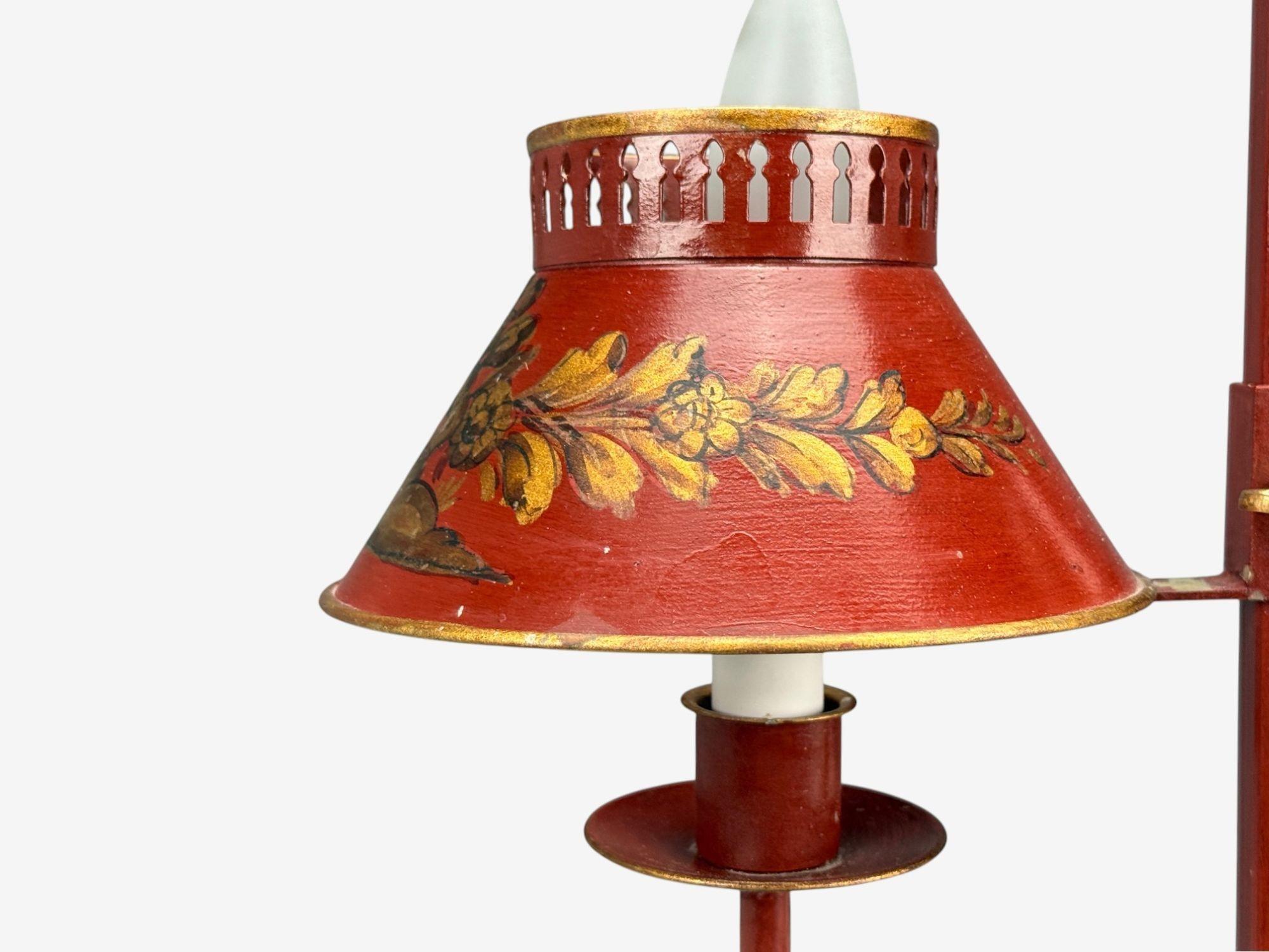 Chinese Export, Painted Metal, Brass, Red Japanned Table Lamp, 20th C. For Sale 1