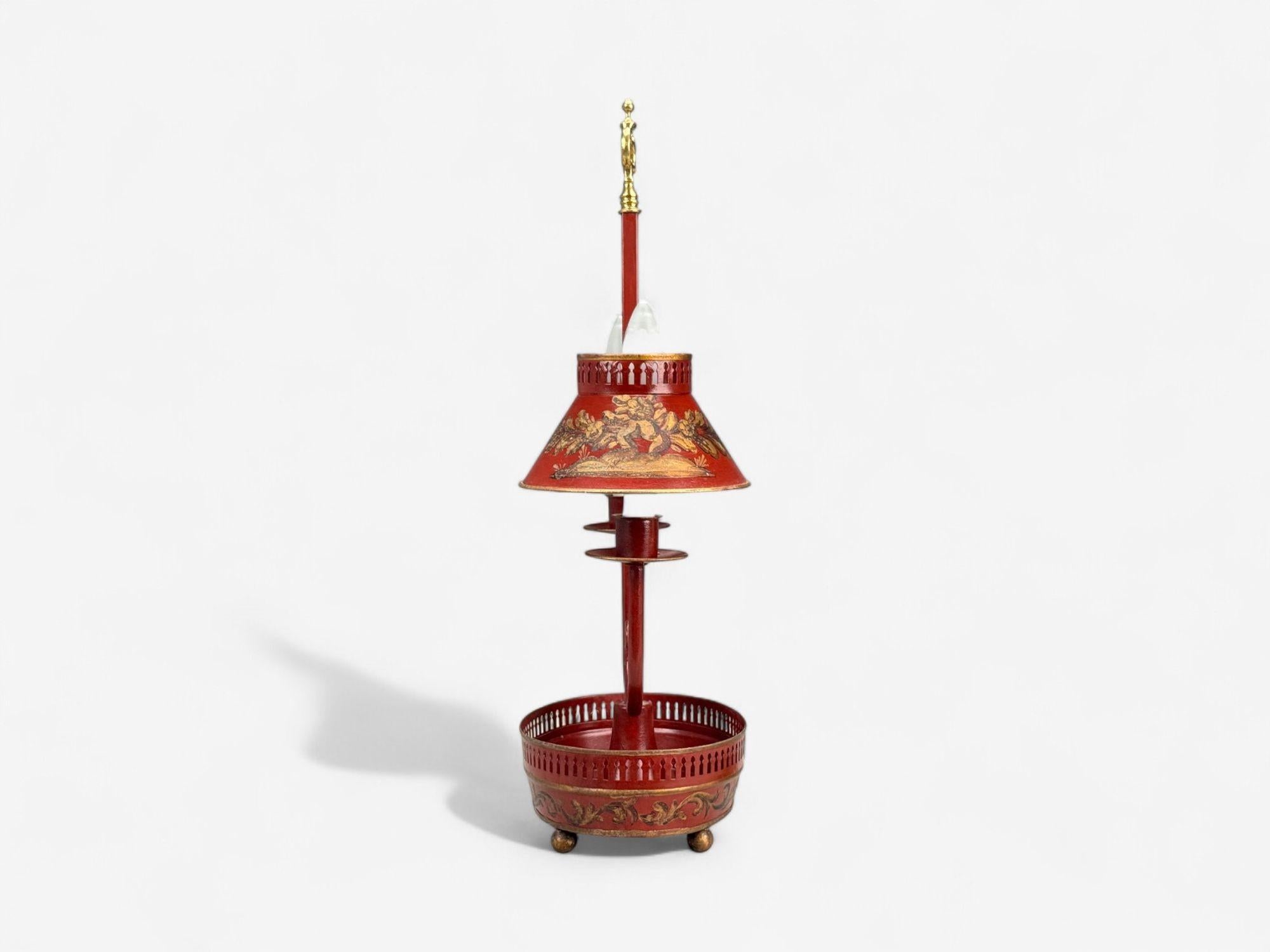 Chinese Export, Painted Metal, Brass, Red Japanned Table Lamp, 20th C. For Sale 2