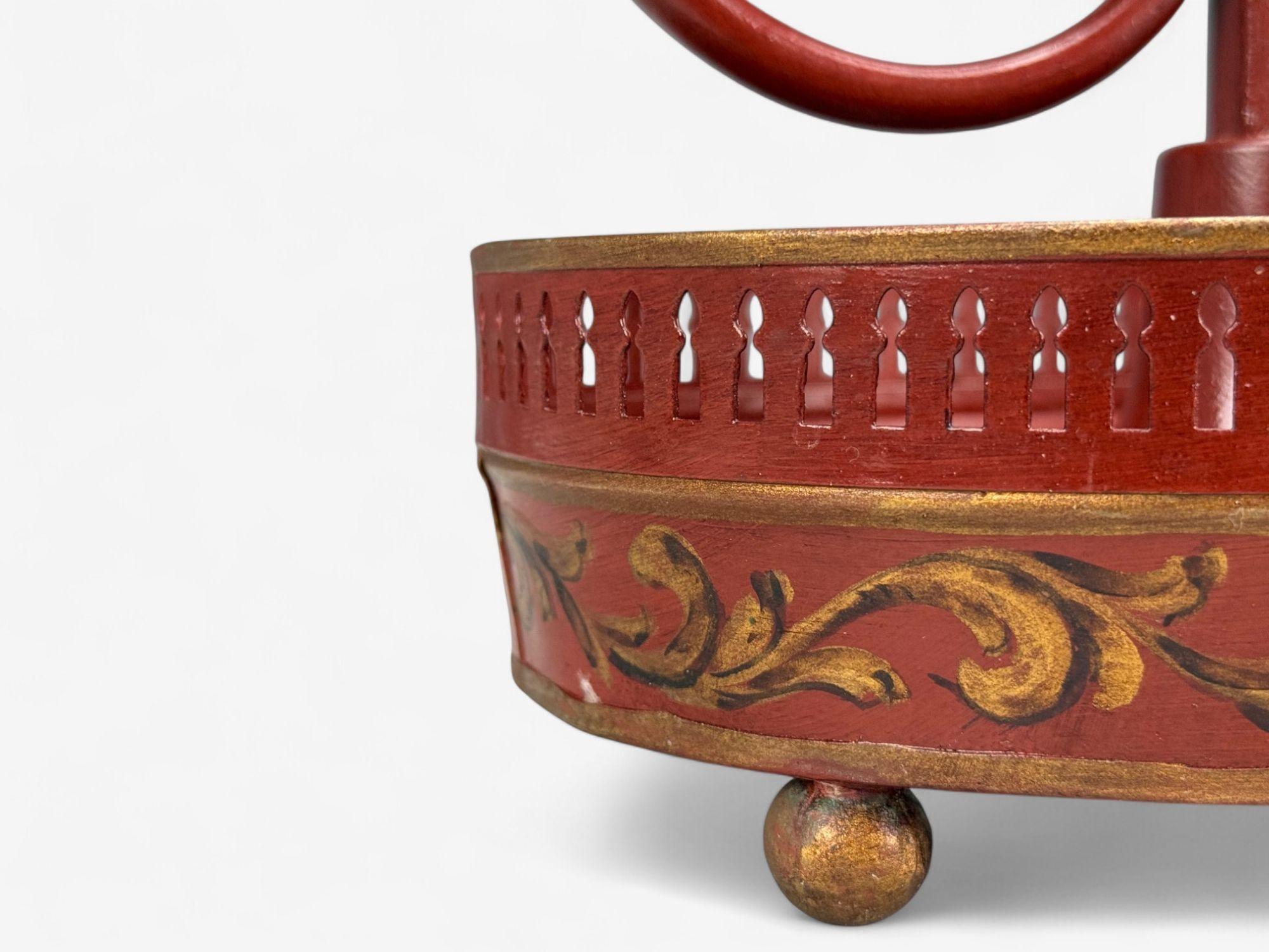 Chinese Export, Painted Metal, Brass, Red Japanned Table Lamp, 20th C. For Sale 5