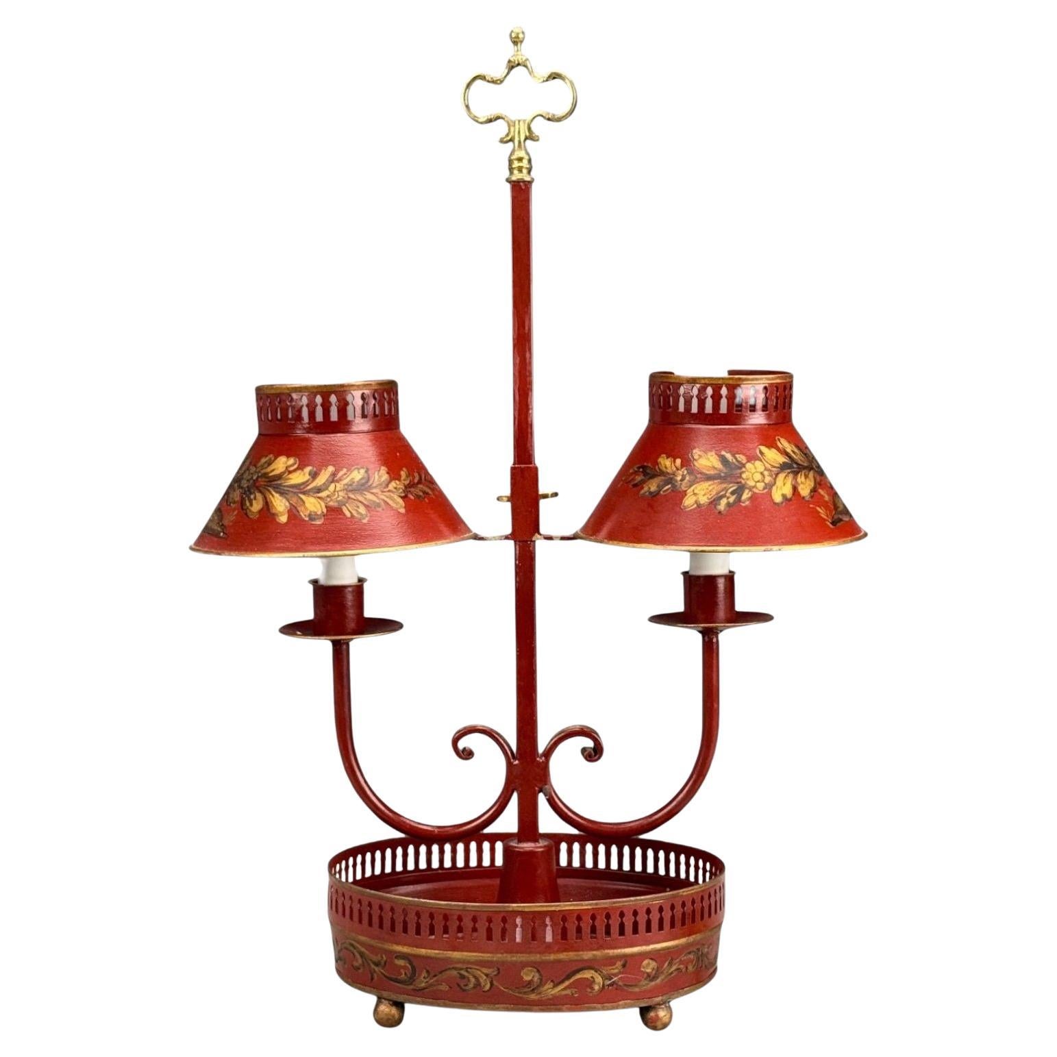 Chinese Export, Painted Metal, Brass, Red Japanned Table Lamp, 20th C. For Sale