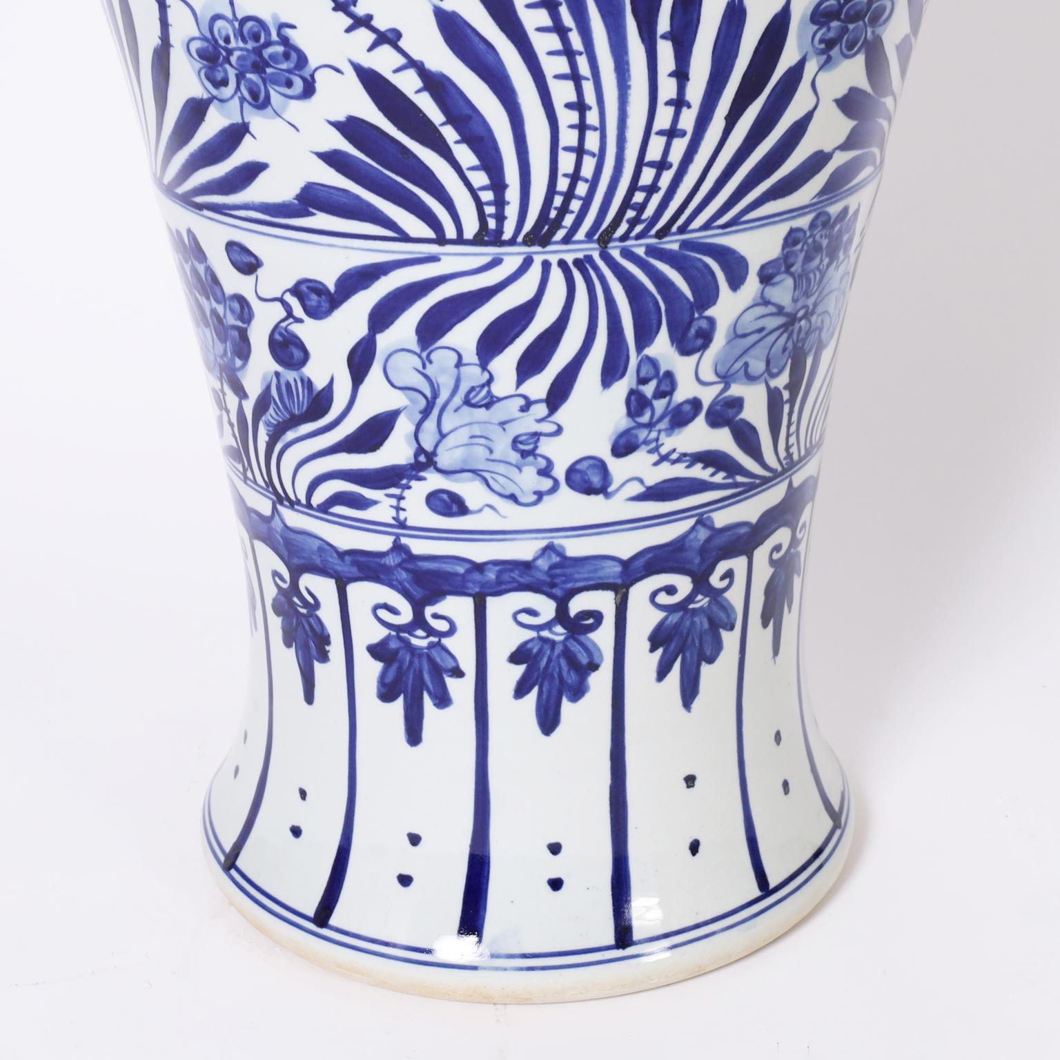 Chinese Export Pair of Chinese Blue and White Porcelain Palace Urns For Sale 4