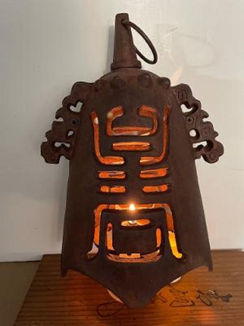Cast Chinese Old  Pair Symbolic Longevity Effigy Lighting Lanterns For Sale