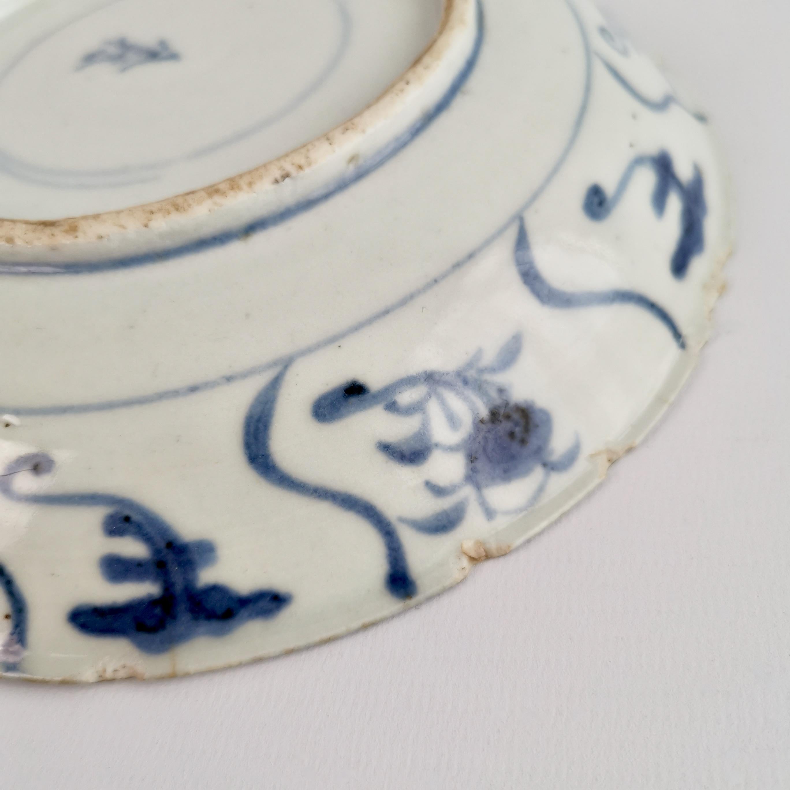 Chinese Export Plate, Tek Sing Style Shipwreck Plate, Blue White, Kangxi ca 1730 1