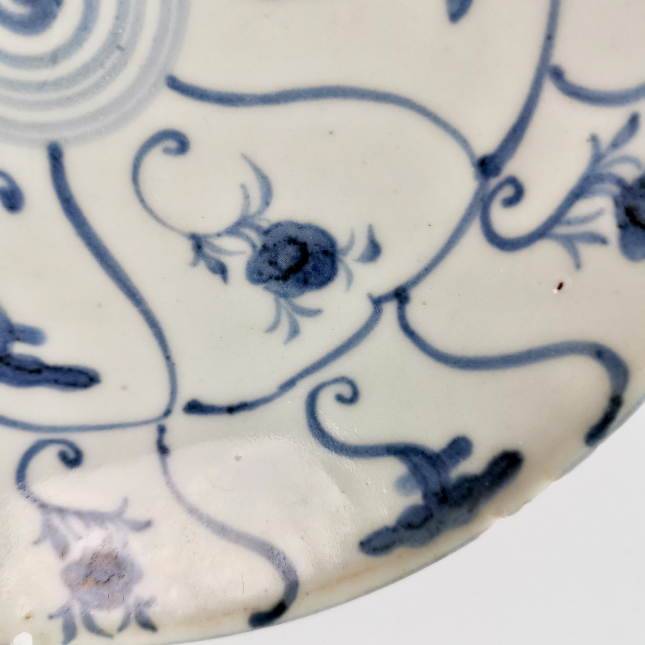 Hand-Painted Chinese Export Plate, Tek Sing Style Shipwreck Plate, Blue White, Kangxi ca 1730