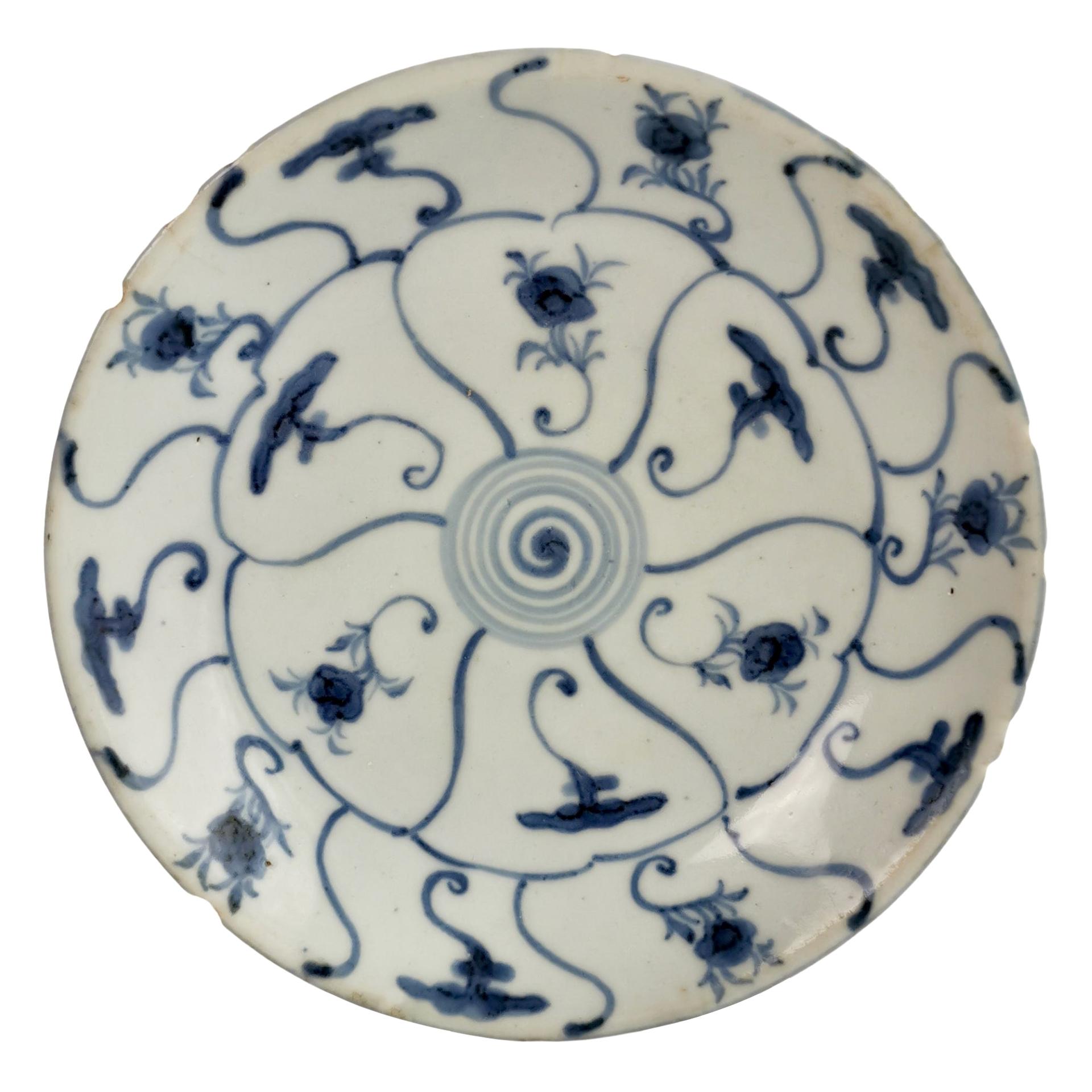 Chinese Export Plate, Tek Sing Style Shipwreck Plate, Blue White, Kangxi ca 1730
