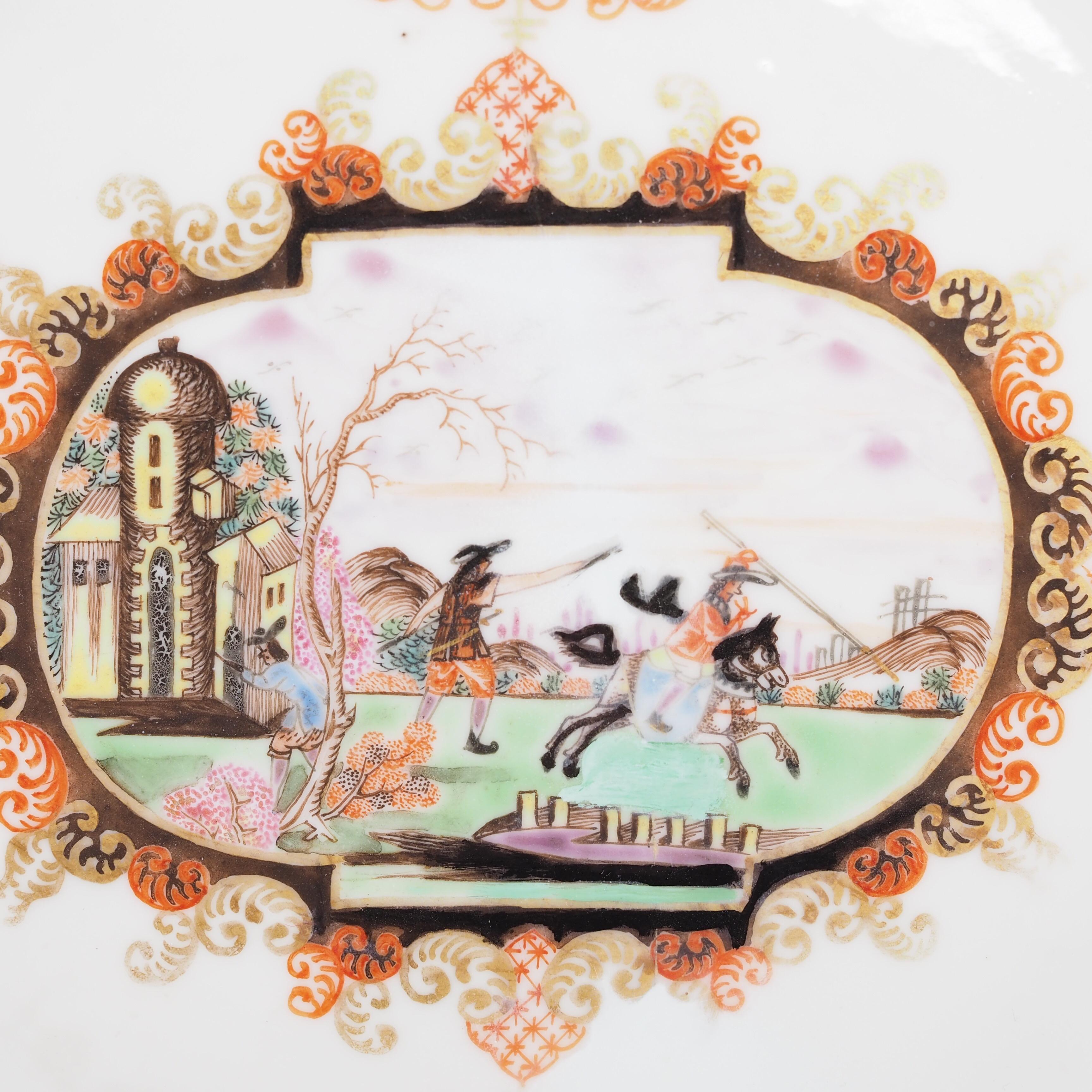 Chinese Export Plate with Meissen Style Cartouche Landscape, c.1730 In Good Condition For Sale In Geelong, Victoria