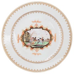 Chinese Export Plate with Meissen Style Cartouche Landscape, c.1730