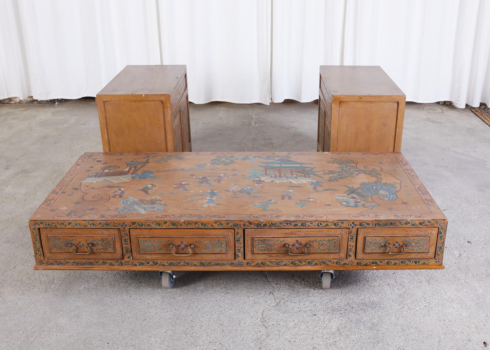 Chinese Export Polychrome Pedestal Desk Writing Table 10