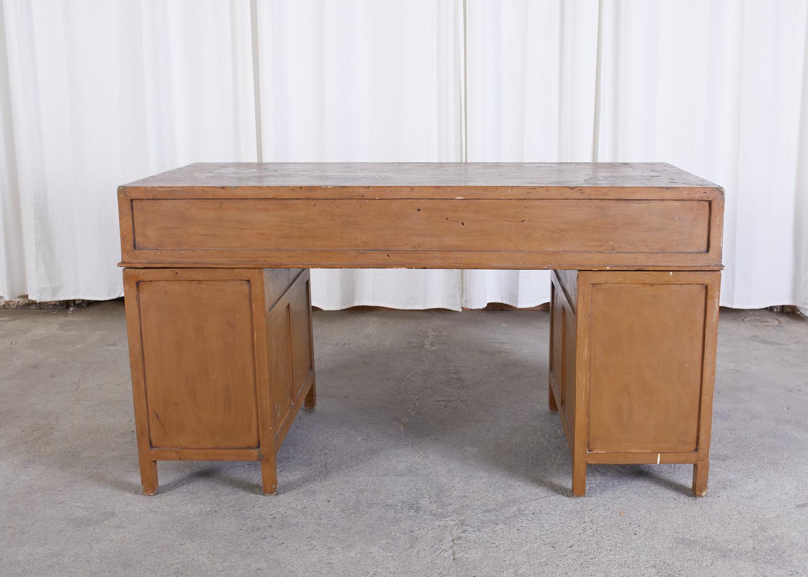 Chinese Export Polychrome Pedestal Desk Writing Table 12